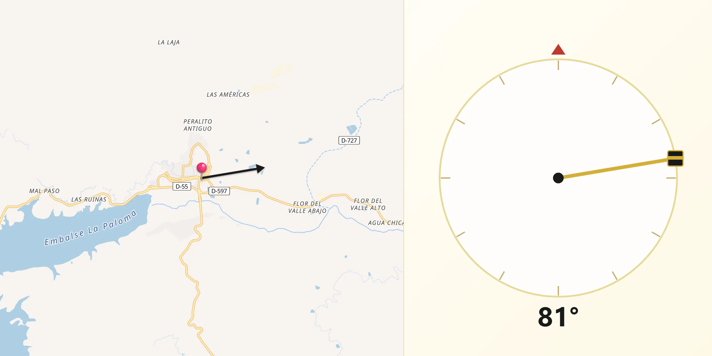 Dirección de la Qibla desde Monte Patria