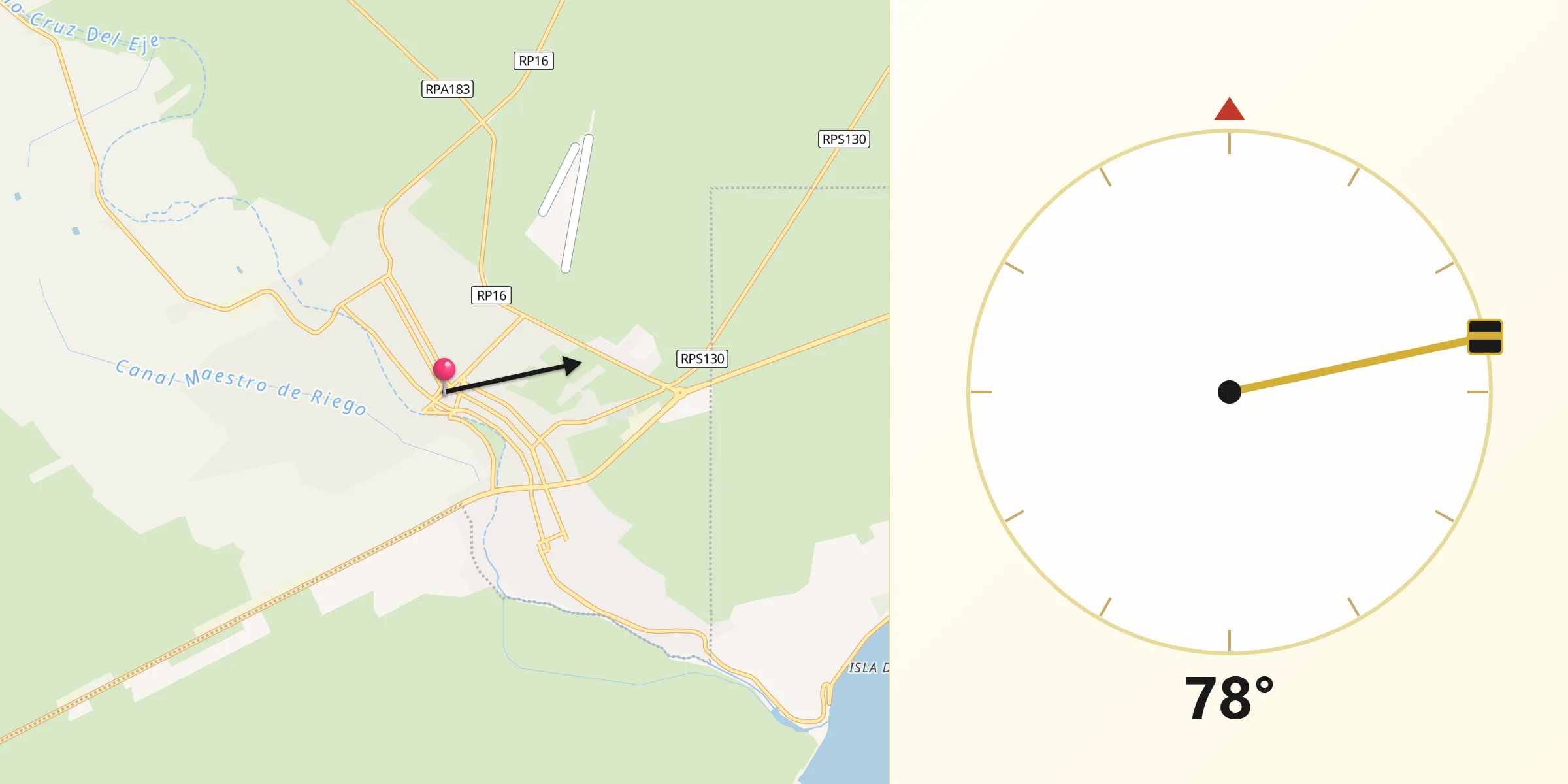 Dirección de la Qibla desde Cruz del Eje