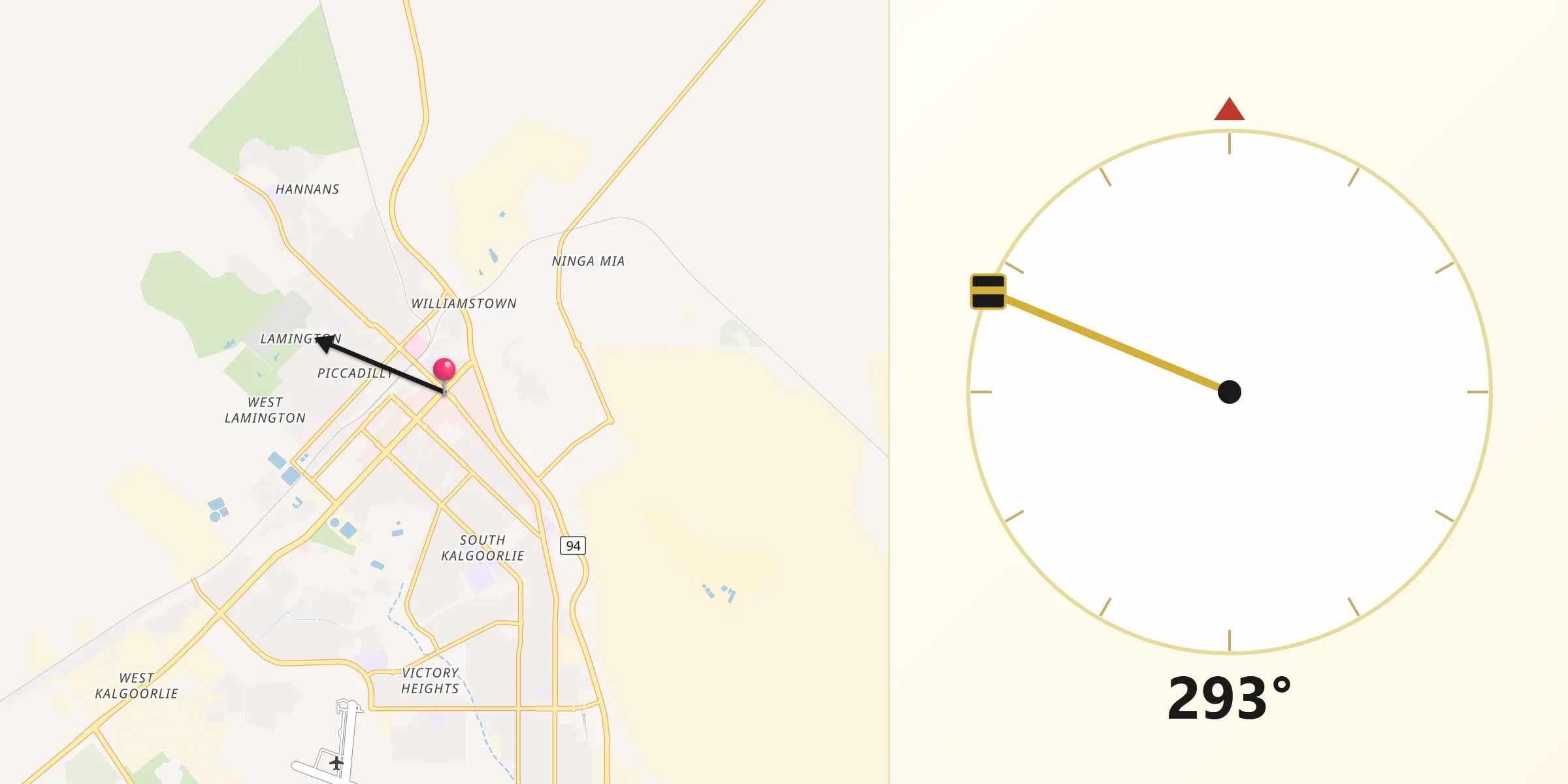 Qibla Direction from Kalgoorlie-Boulder