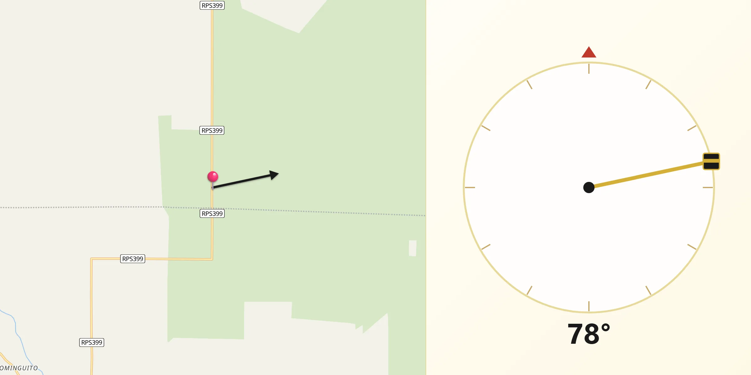 Dirección de la Qibla desde Departamento de Cruz del Eje