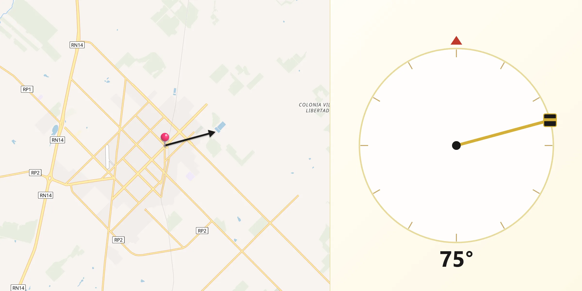 Dirección de la Qibla desde Chajarí