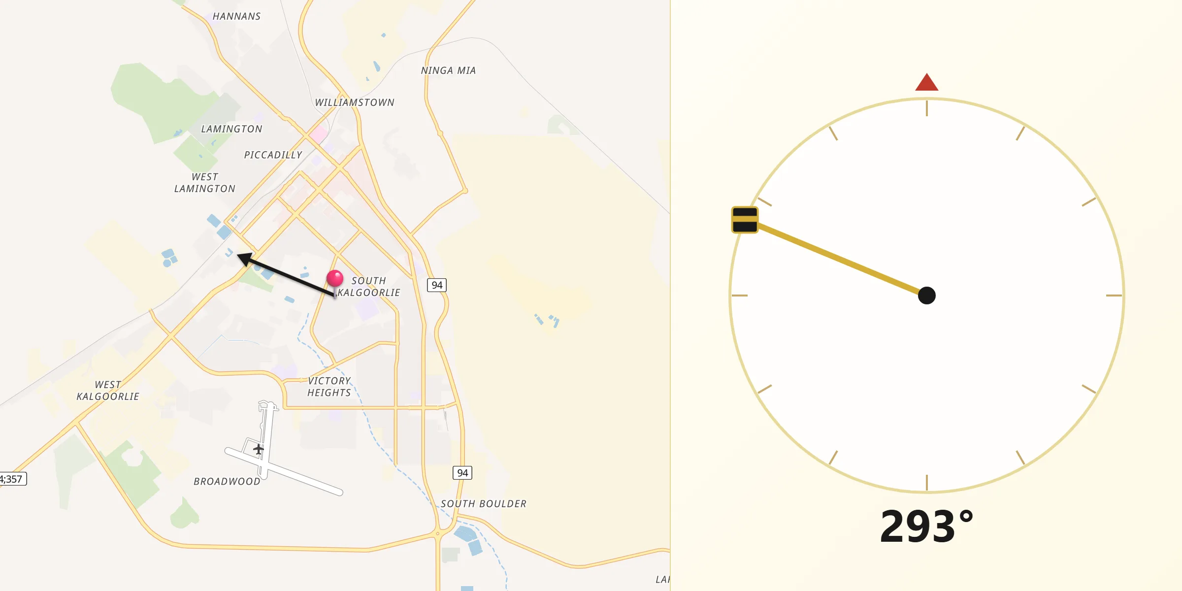 Qibla Direction from South Kalgoorlie