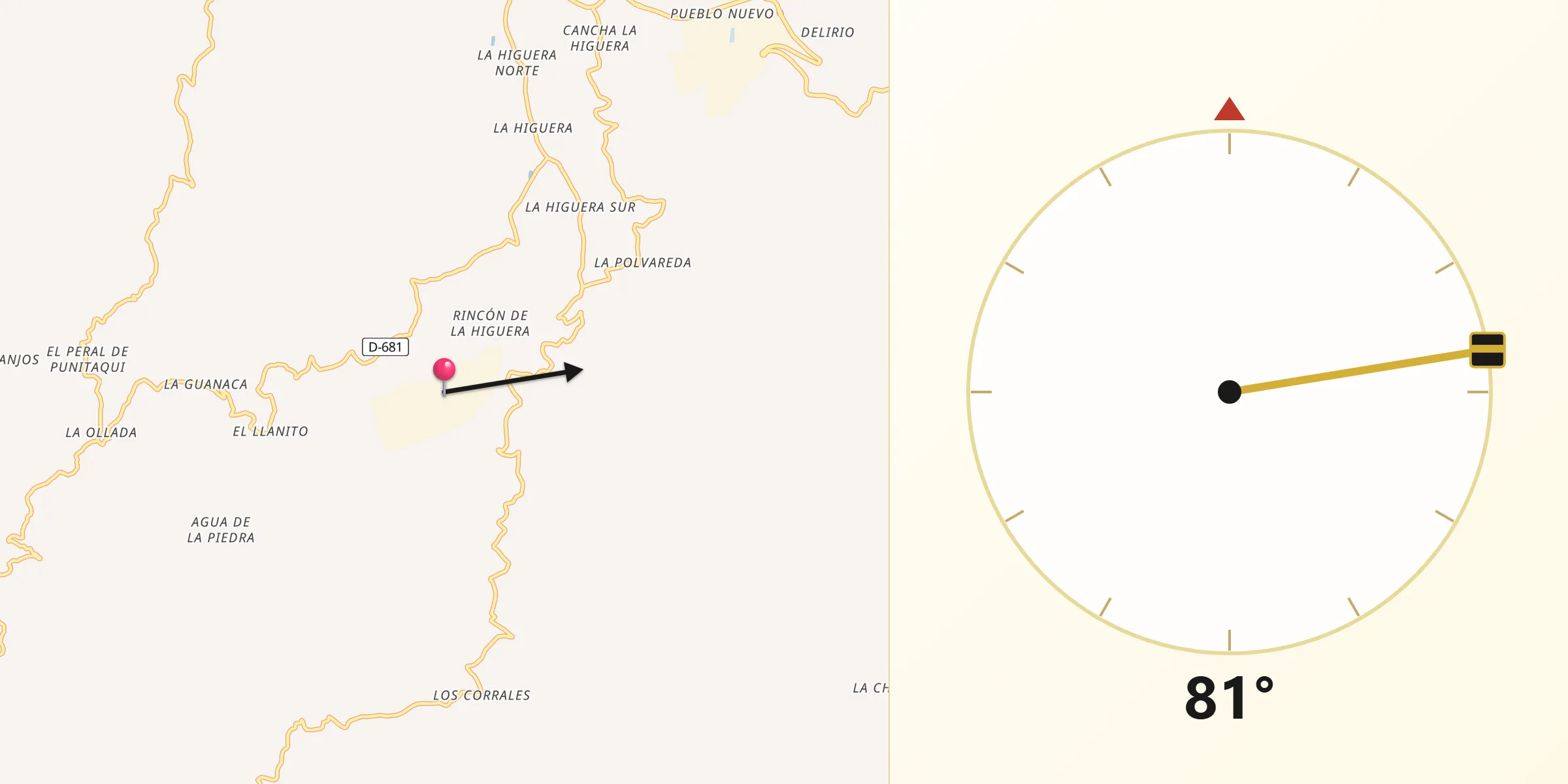 Dirección de la Qibla desde Punitaqui