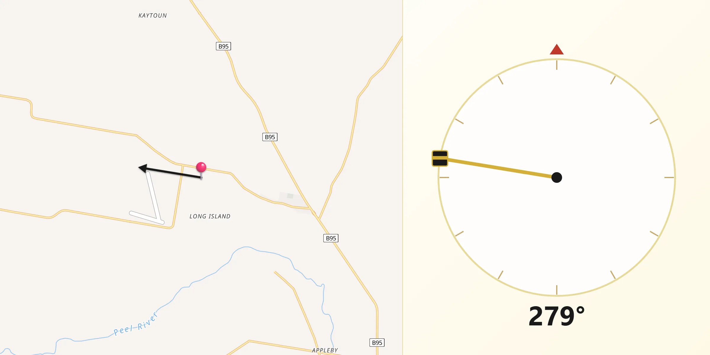 Qibla Direction from Tamworth Municipality