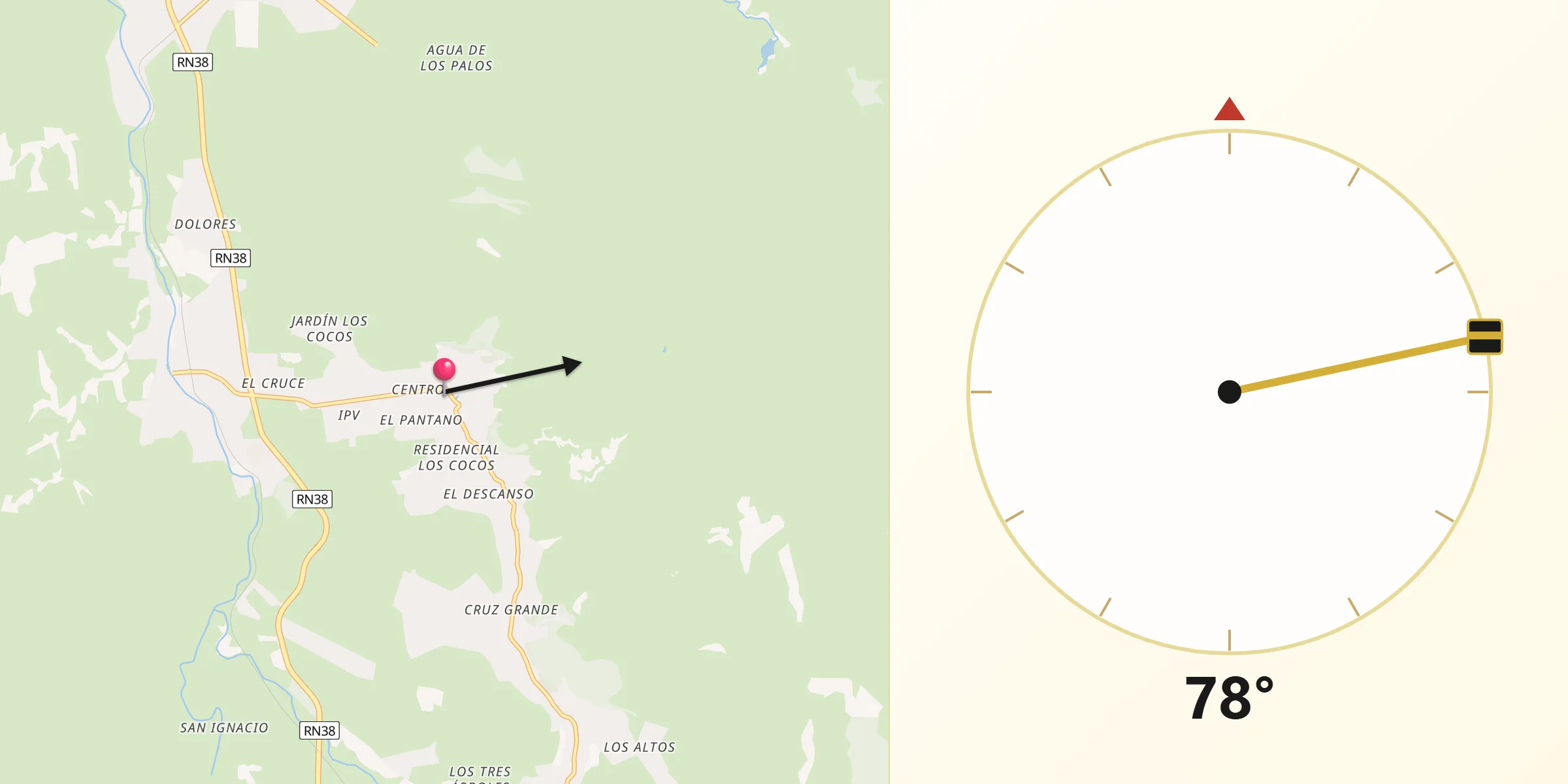 Dirección de la Qibla desde Los Cocos