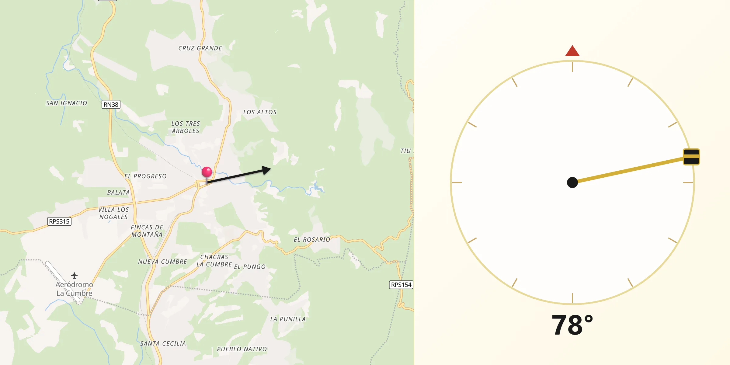 Dirección de la Qibla desde La Cumbre