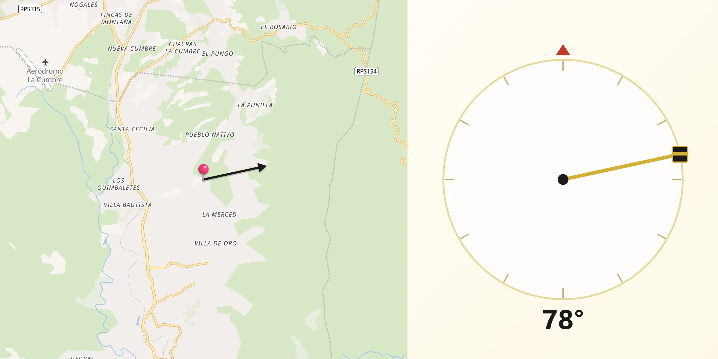 Dirección de la Qibla desde Villa Giardino