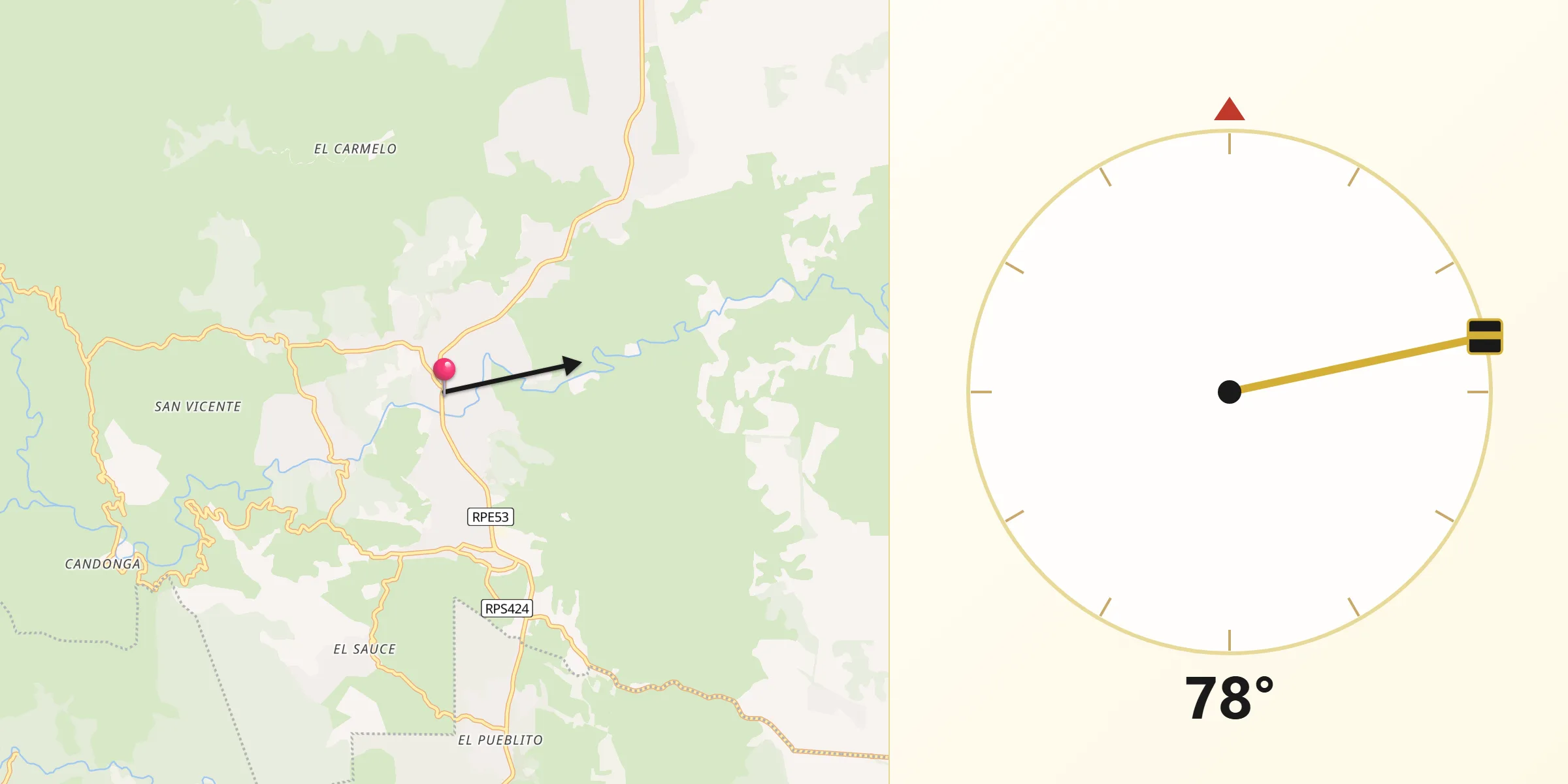 Dirección de la Qibla desde Agua de Oro