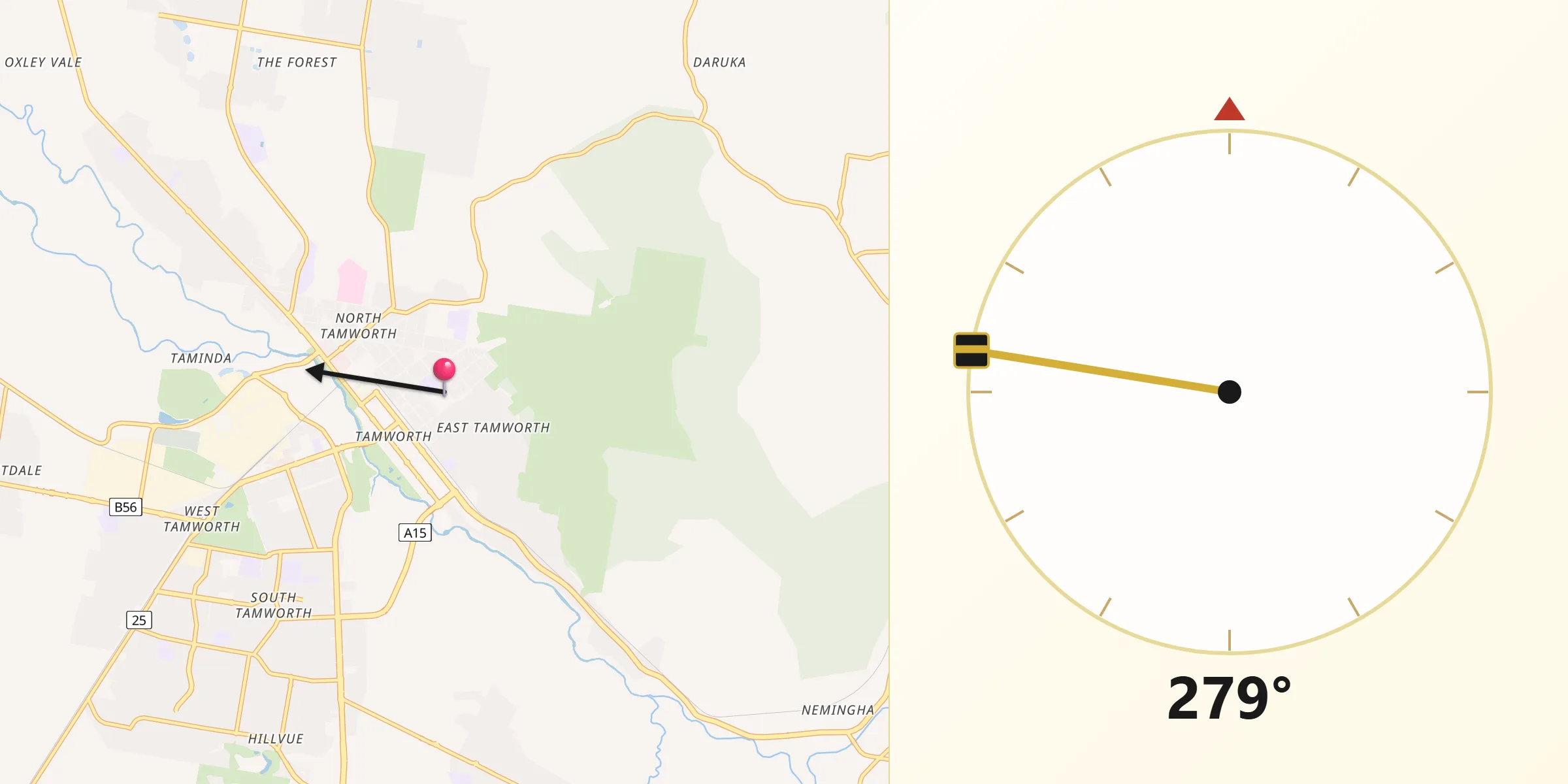 Qibla Direction from East Tamworth