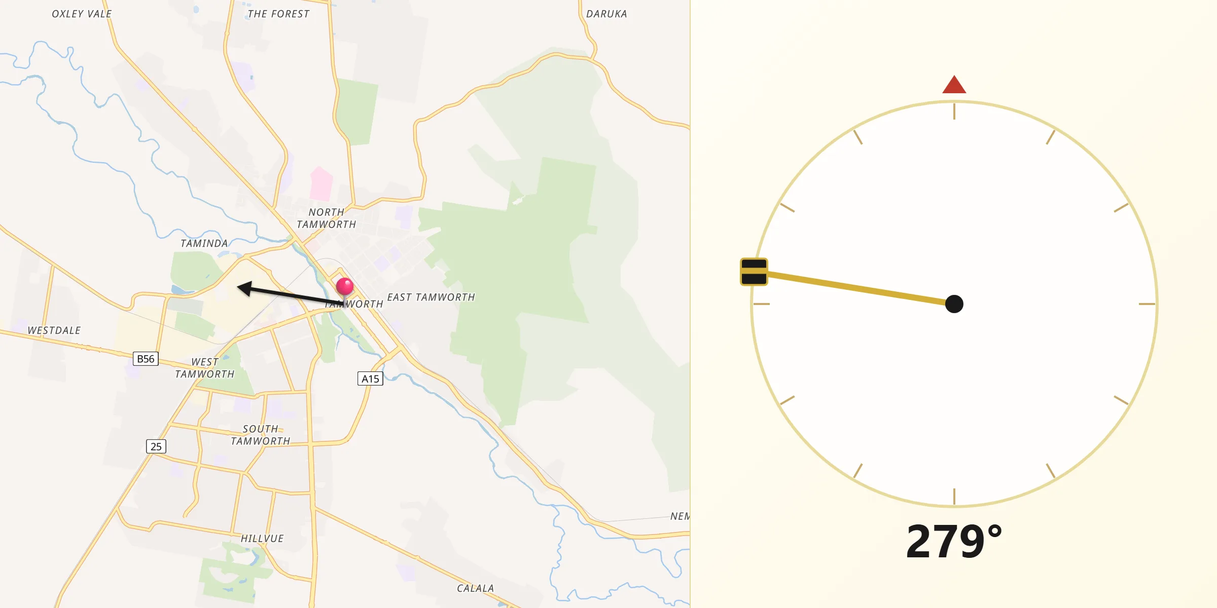 Qibla Direction from Tamworth