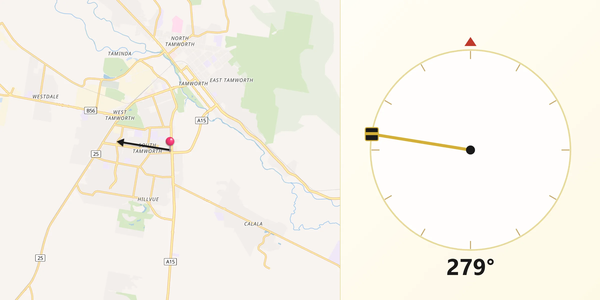 Qibla Direction from South Tamworth