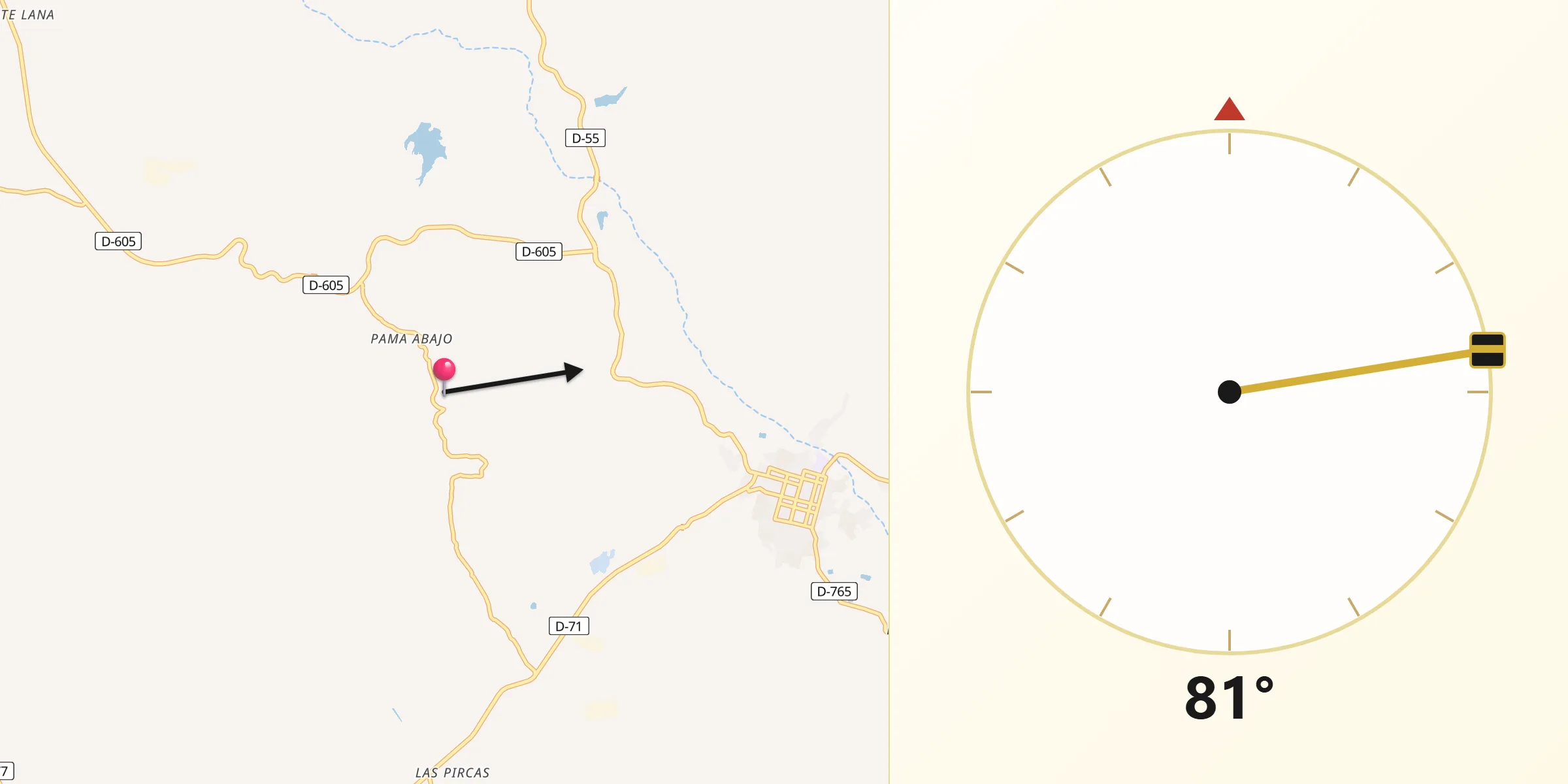 Dirección de la Qibla desde Combarbalá