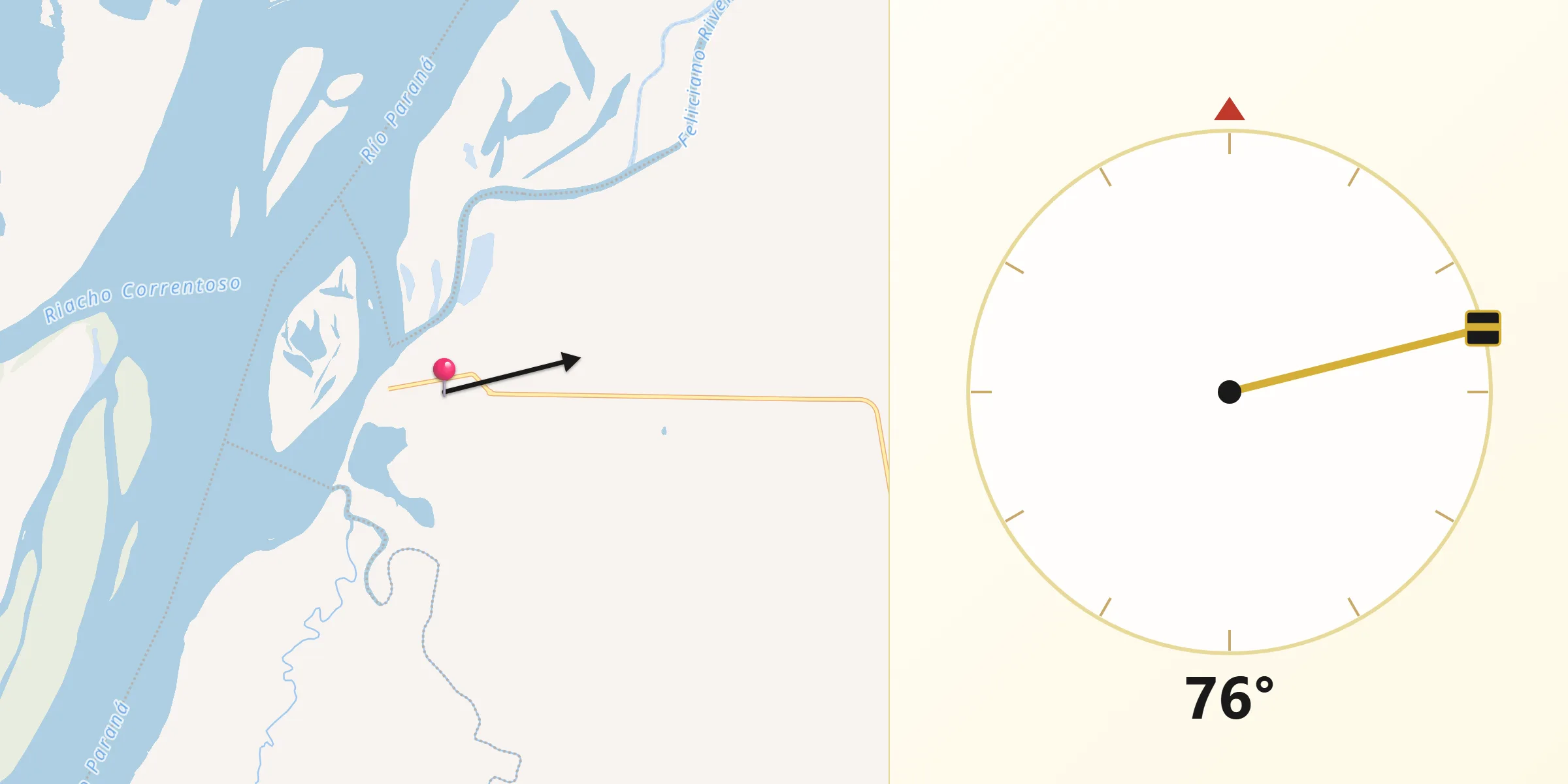 Dirección de la Qibla desde Piedras Blancas