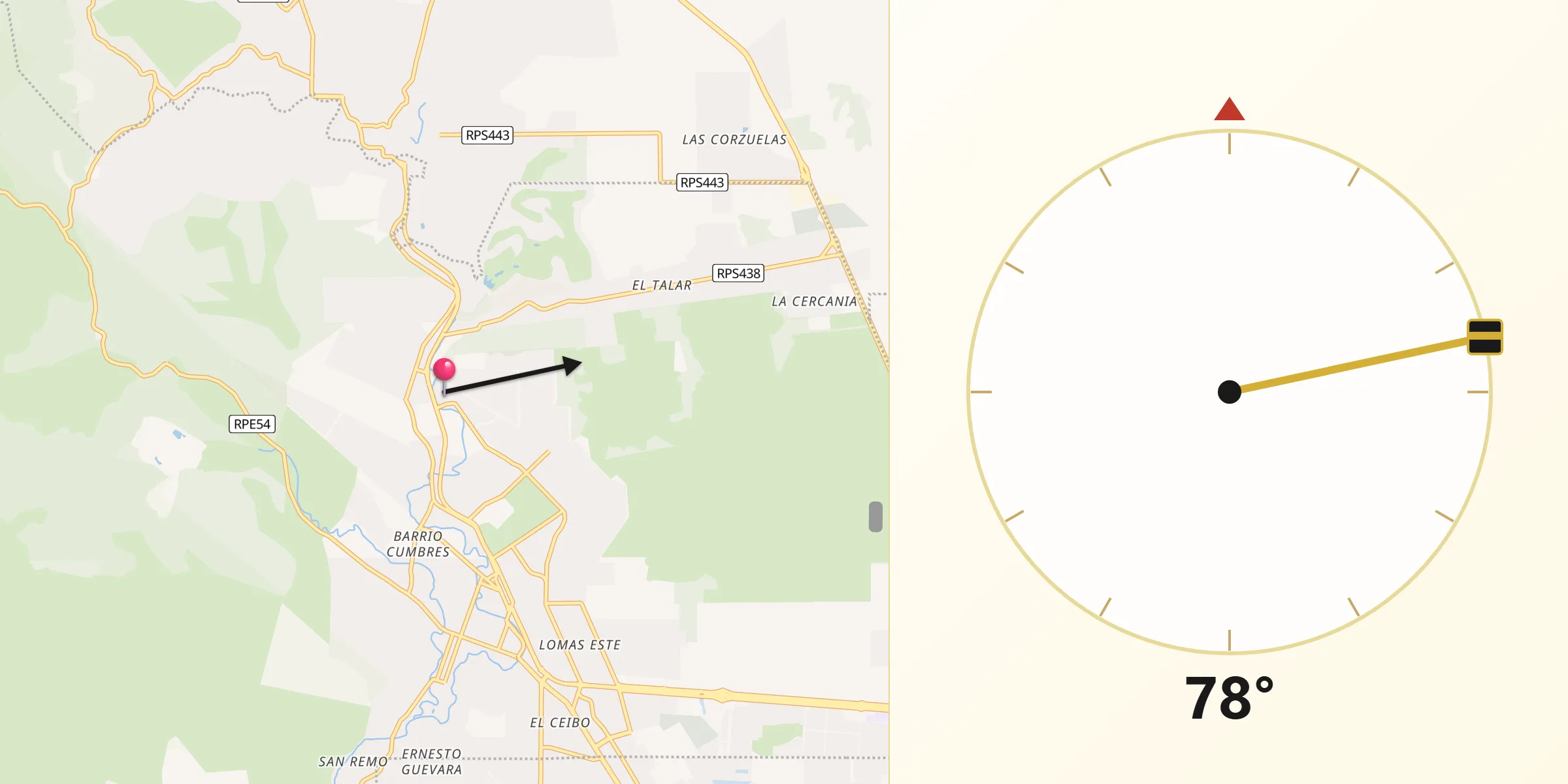 Dirección de la Qibla desde Mendiolaza