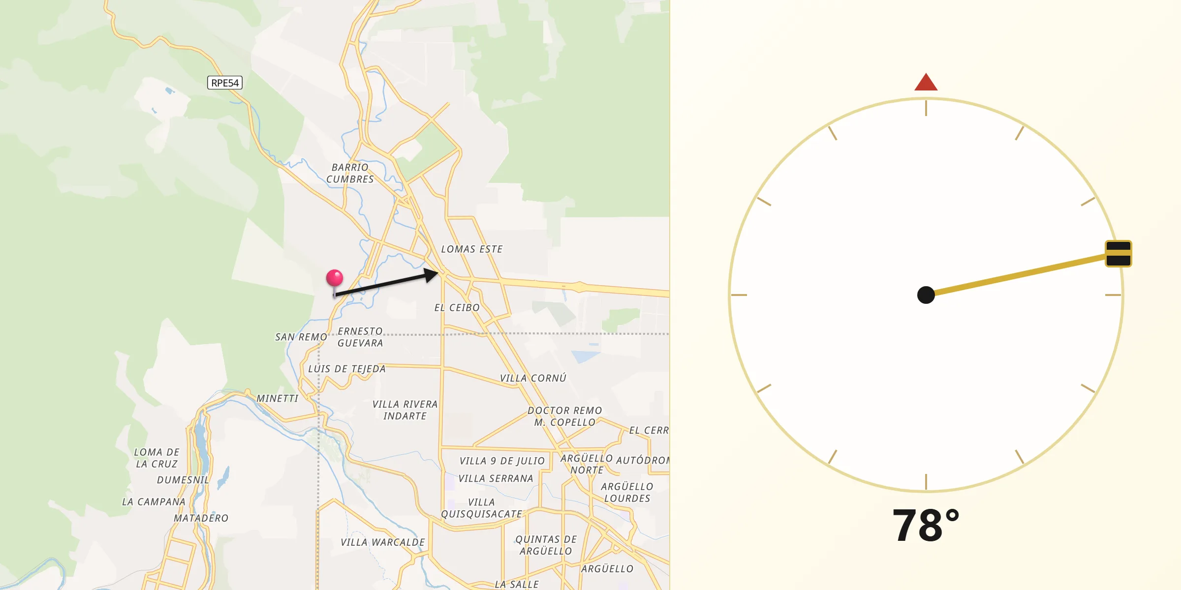 Dirección de la Qibla desde Saldán
