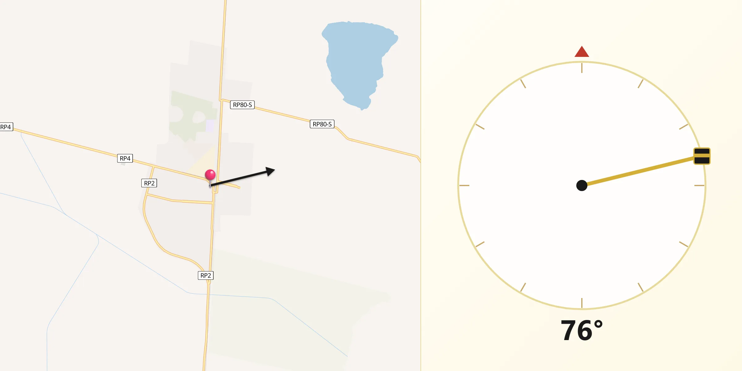 Dirección de la Qibla desde Laguna Paiva
