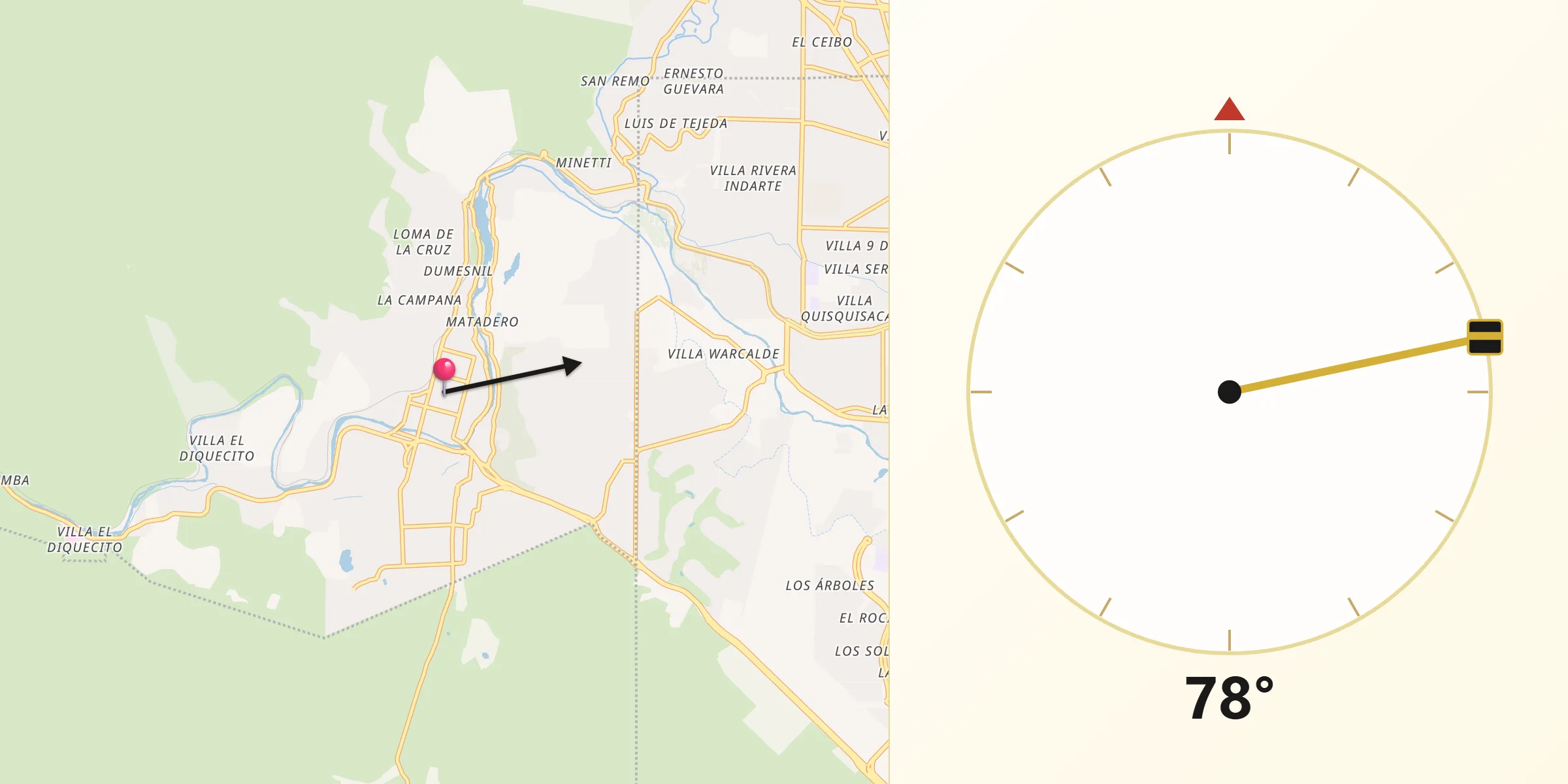 Dirección de la Qibla desde La Calera