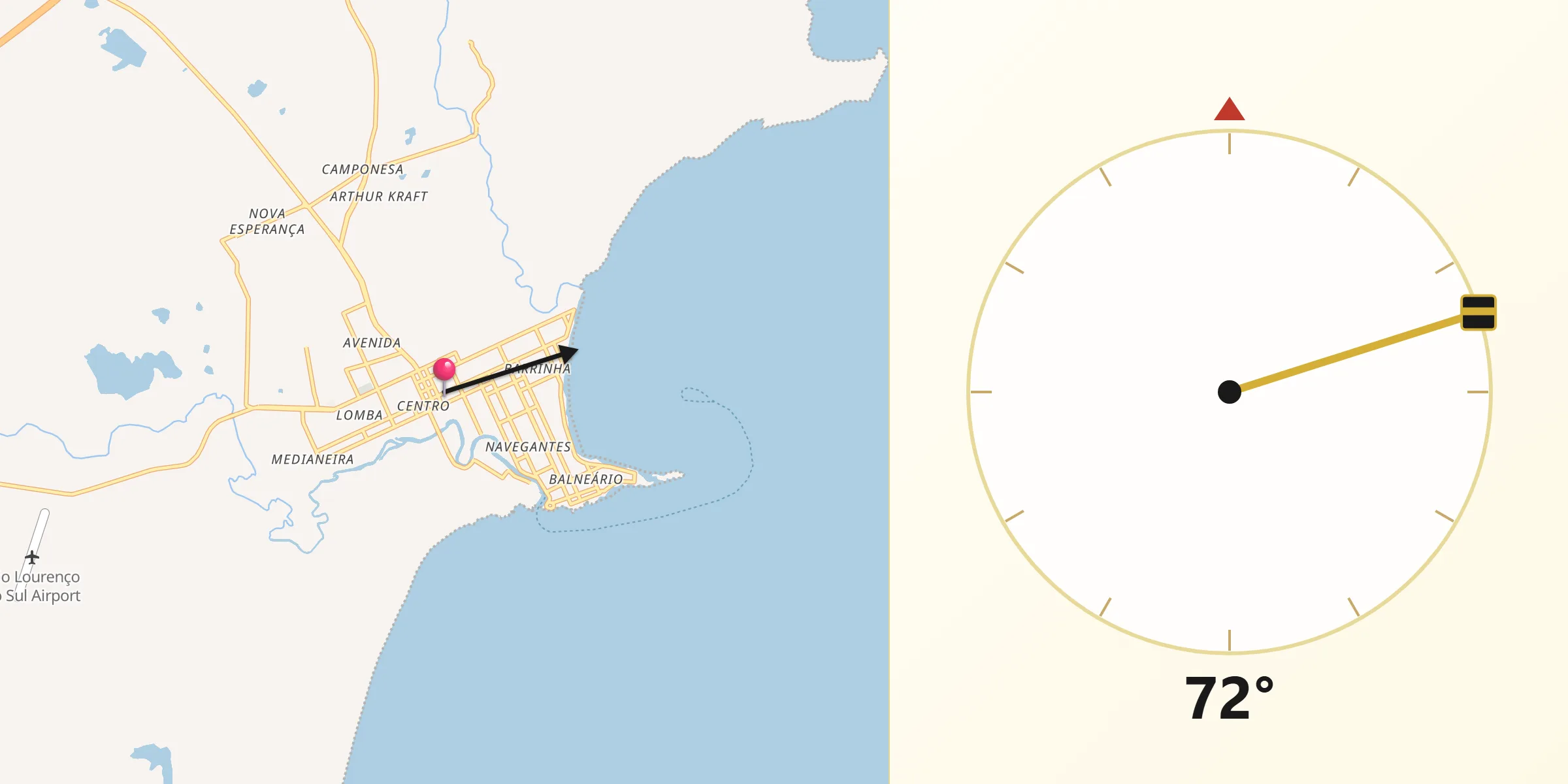 Direção da Qibla a partir de São Lourenço do Sul