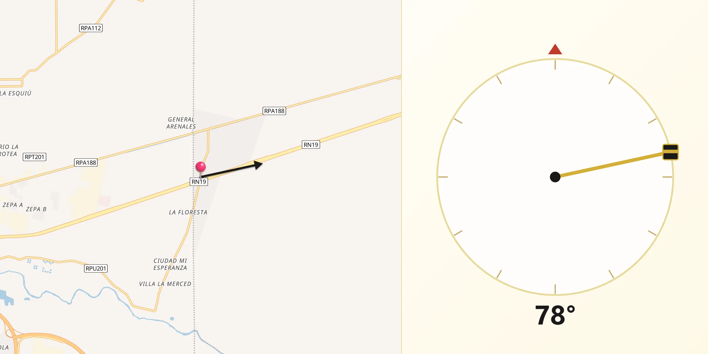 Dirección de la Qibla desde Malvinas Argentinas
