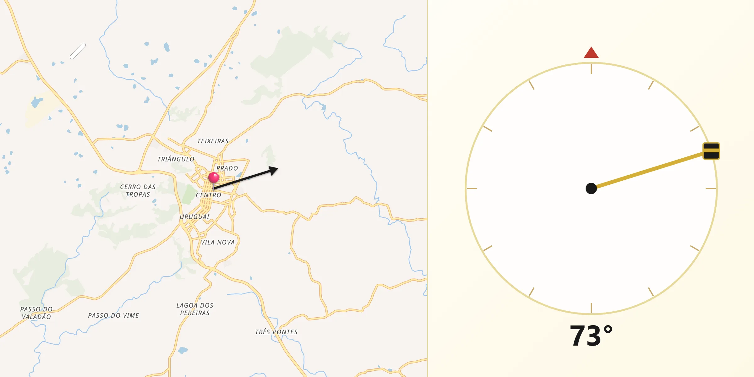 Direção da Qibla a partir de Canguçu
