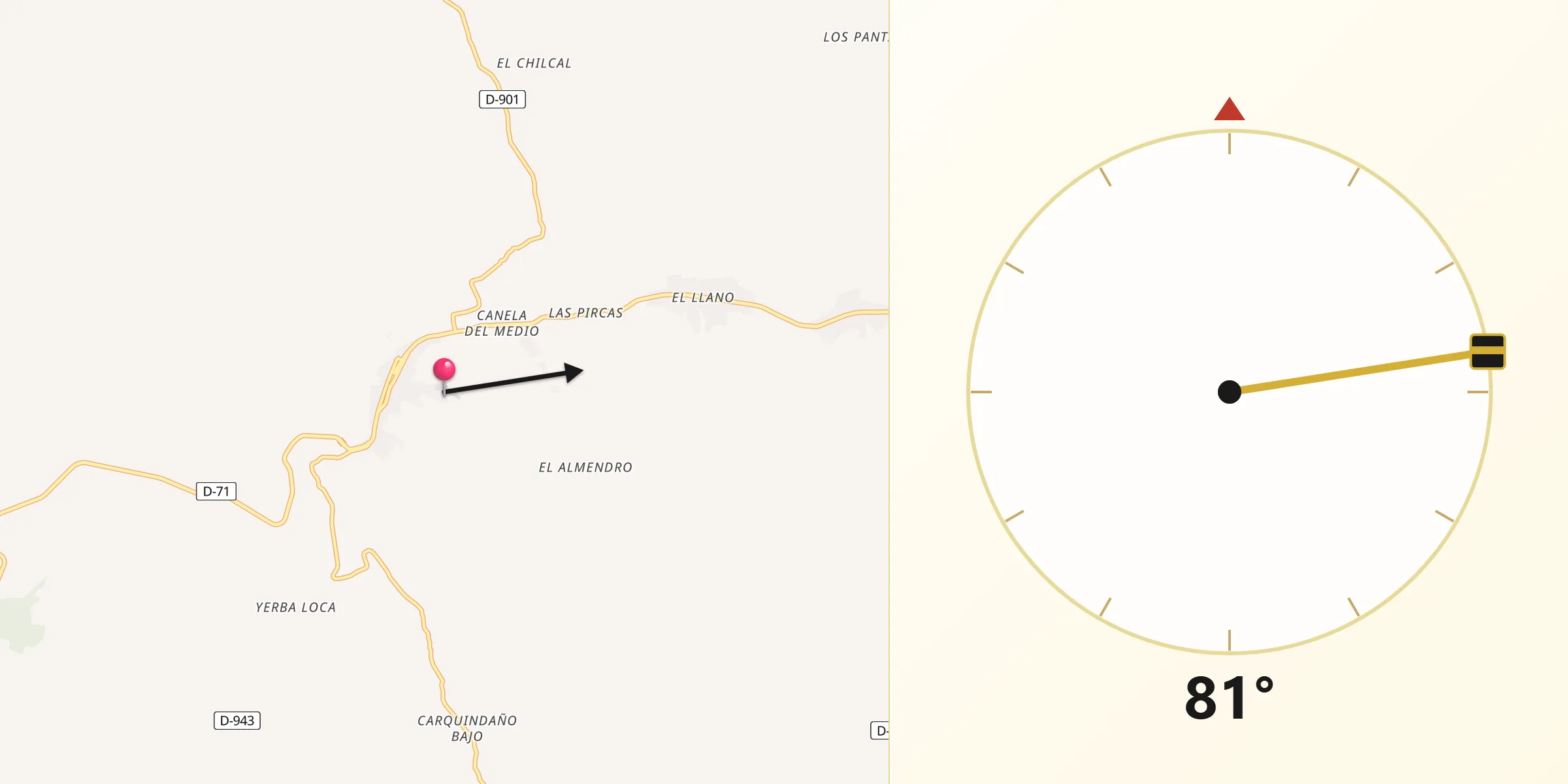 Dirección de la Qibla desde Canela