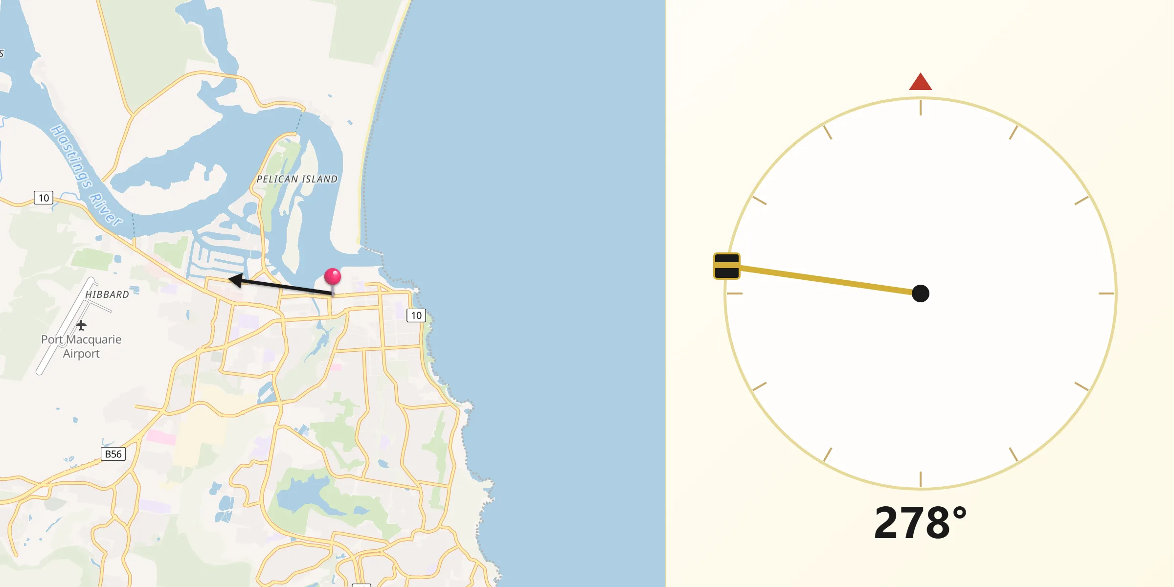 Qibla Direction from Port Macquarie