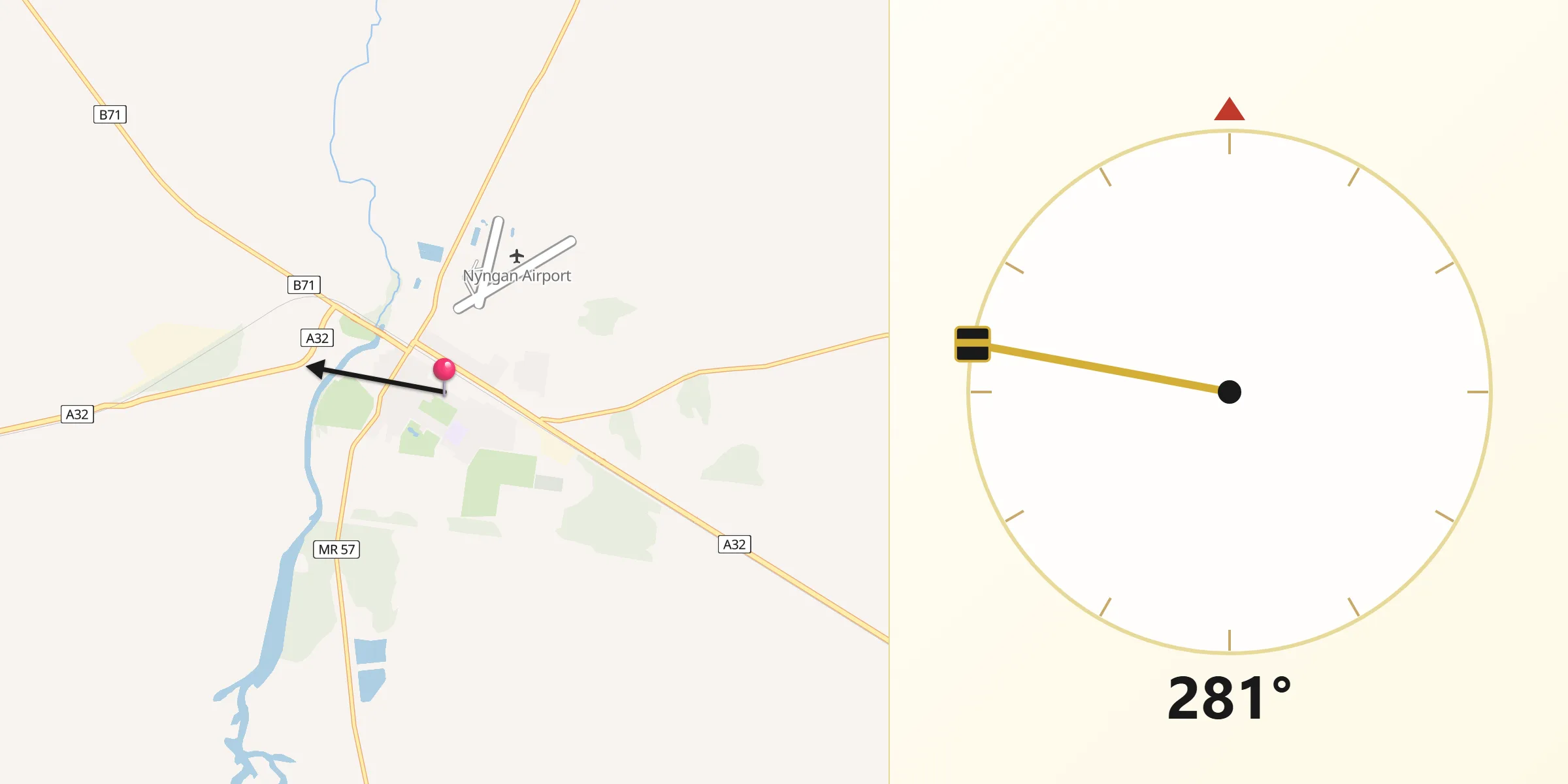 Qibla Direction from Nyngan