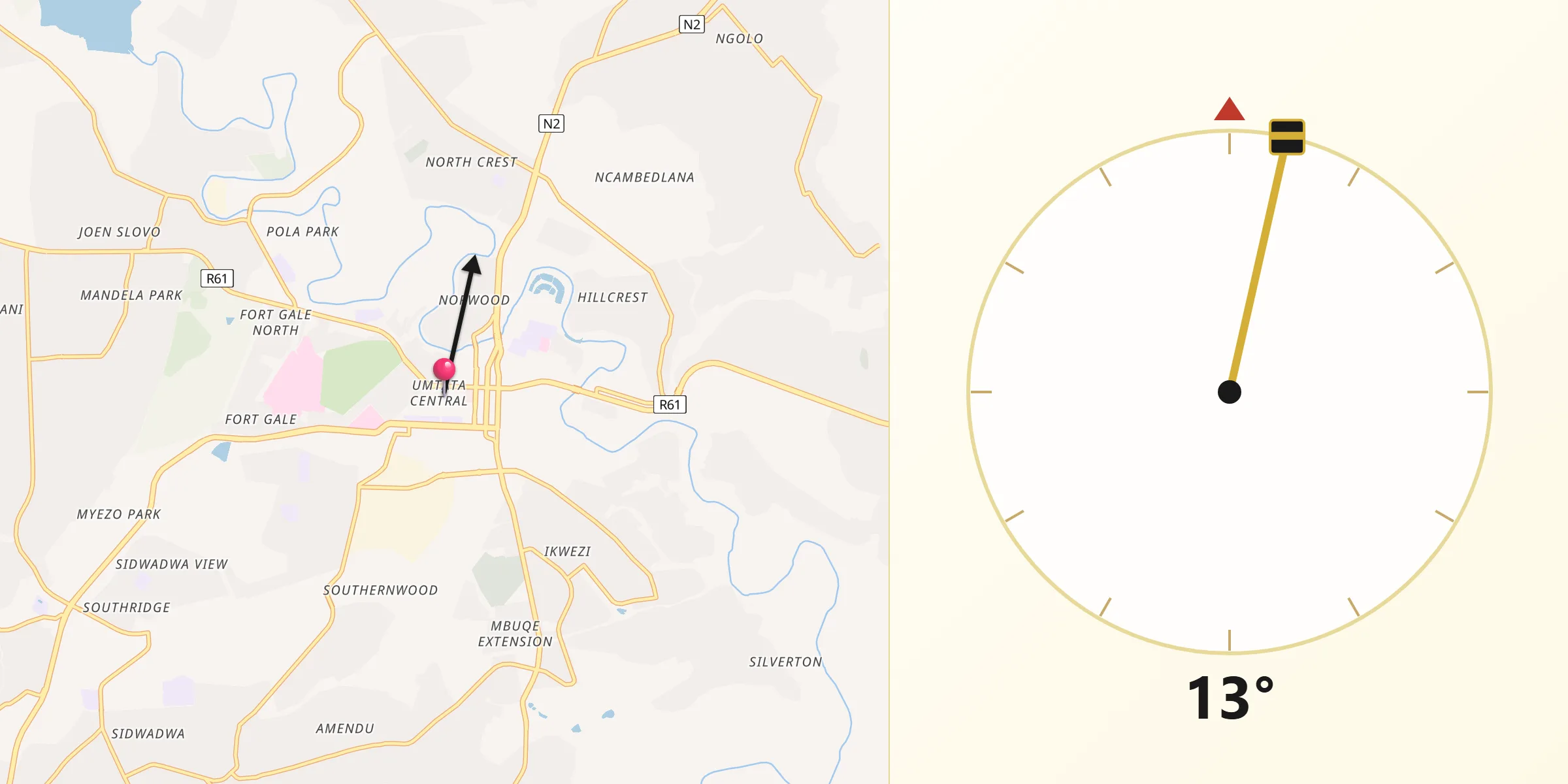 Qibla Direction from Mthatha