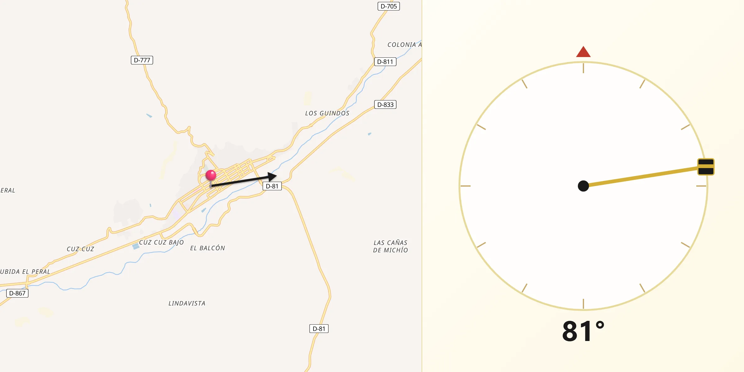 Dirección de la Qibla desde Illapel