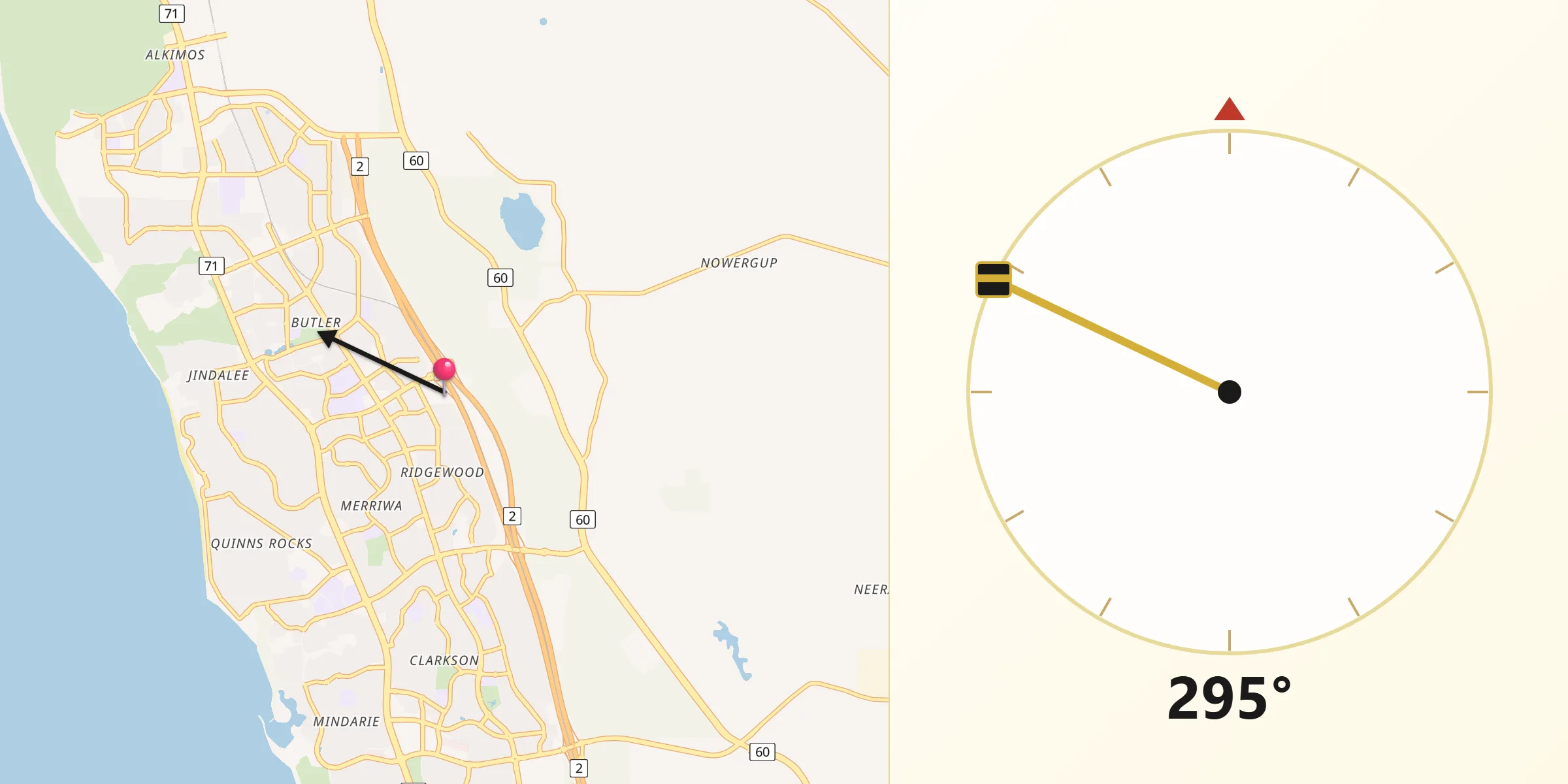 Qibla Direction from Wanneroo