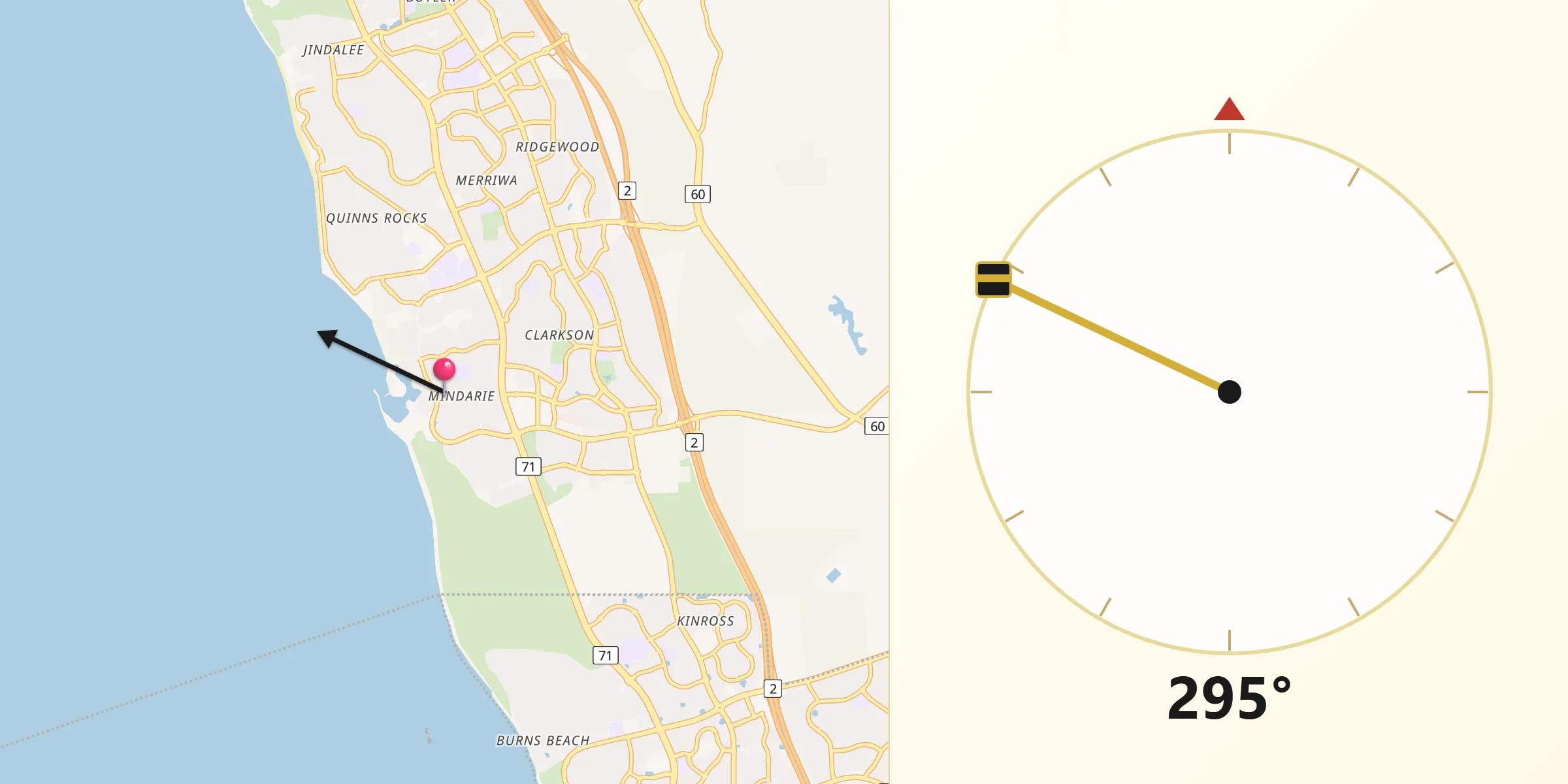 Qibla Direction from Mindarie
