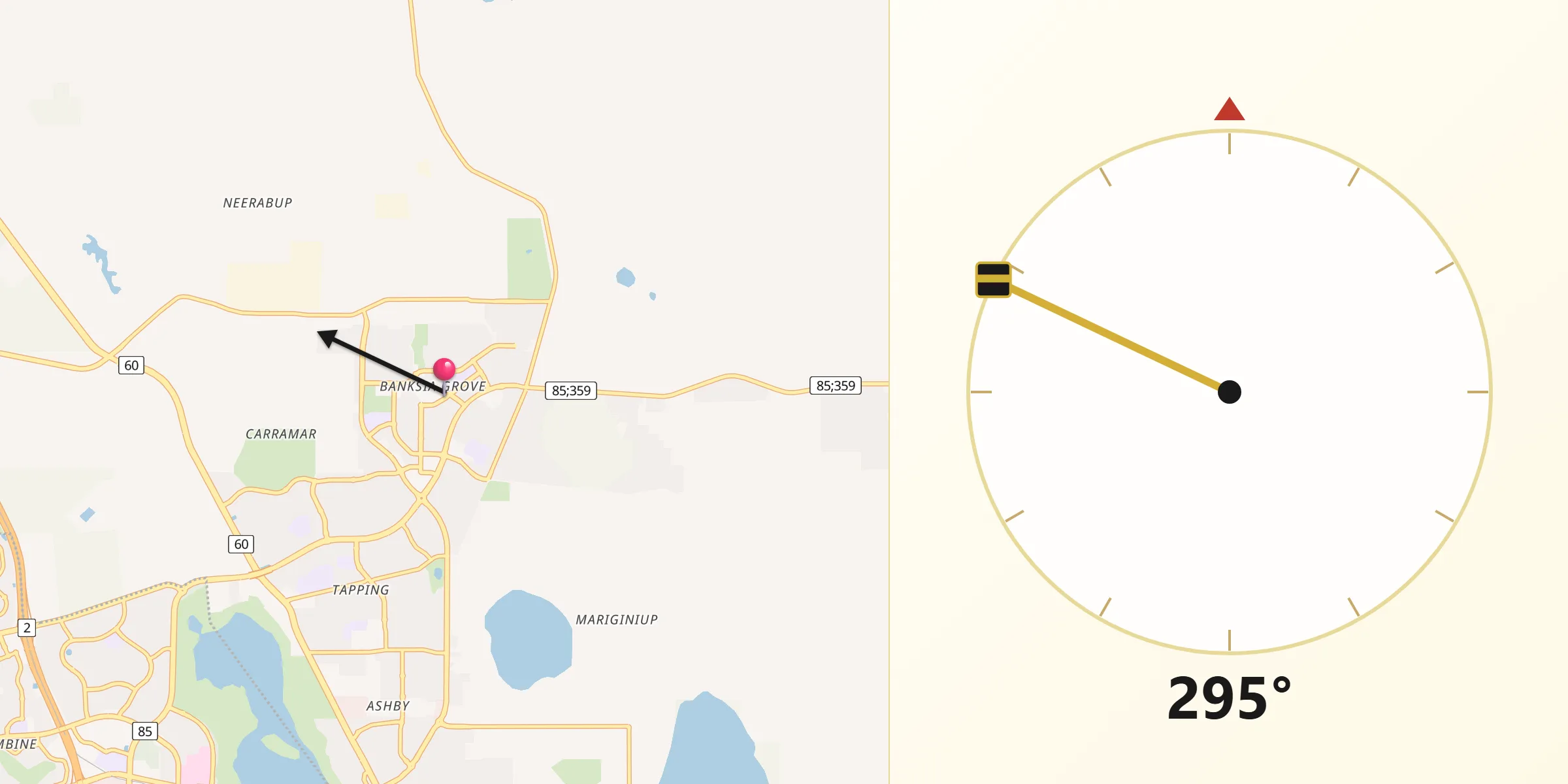 Qibla Direction from Banksia Grove