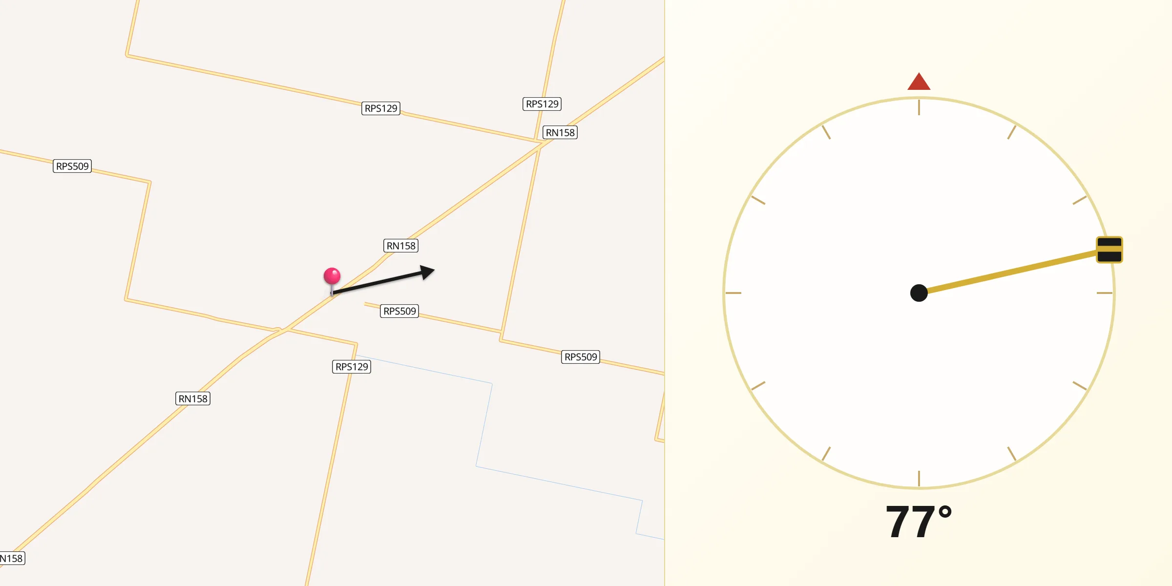 Dirección de la Qibla desde Saturnino M. Laspiur