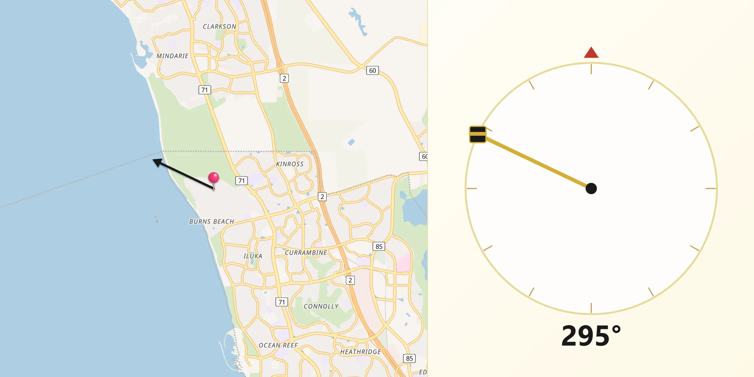 Qibla Direction from Burns Beach