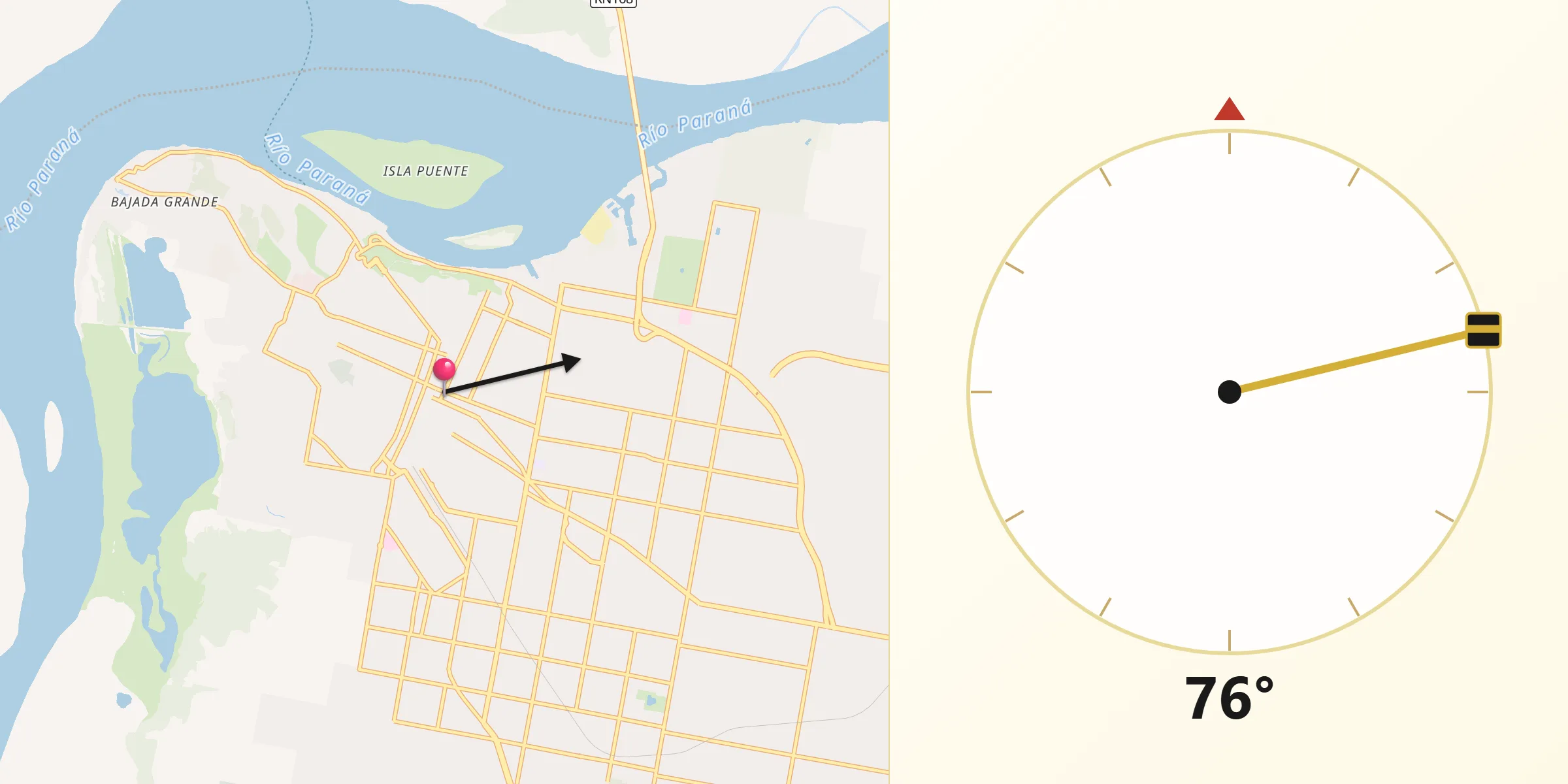 Dirección de la Qibla desde Paraná