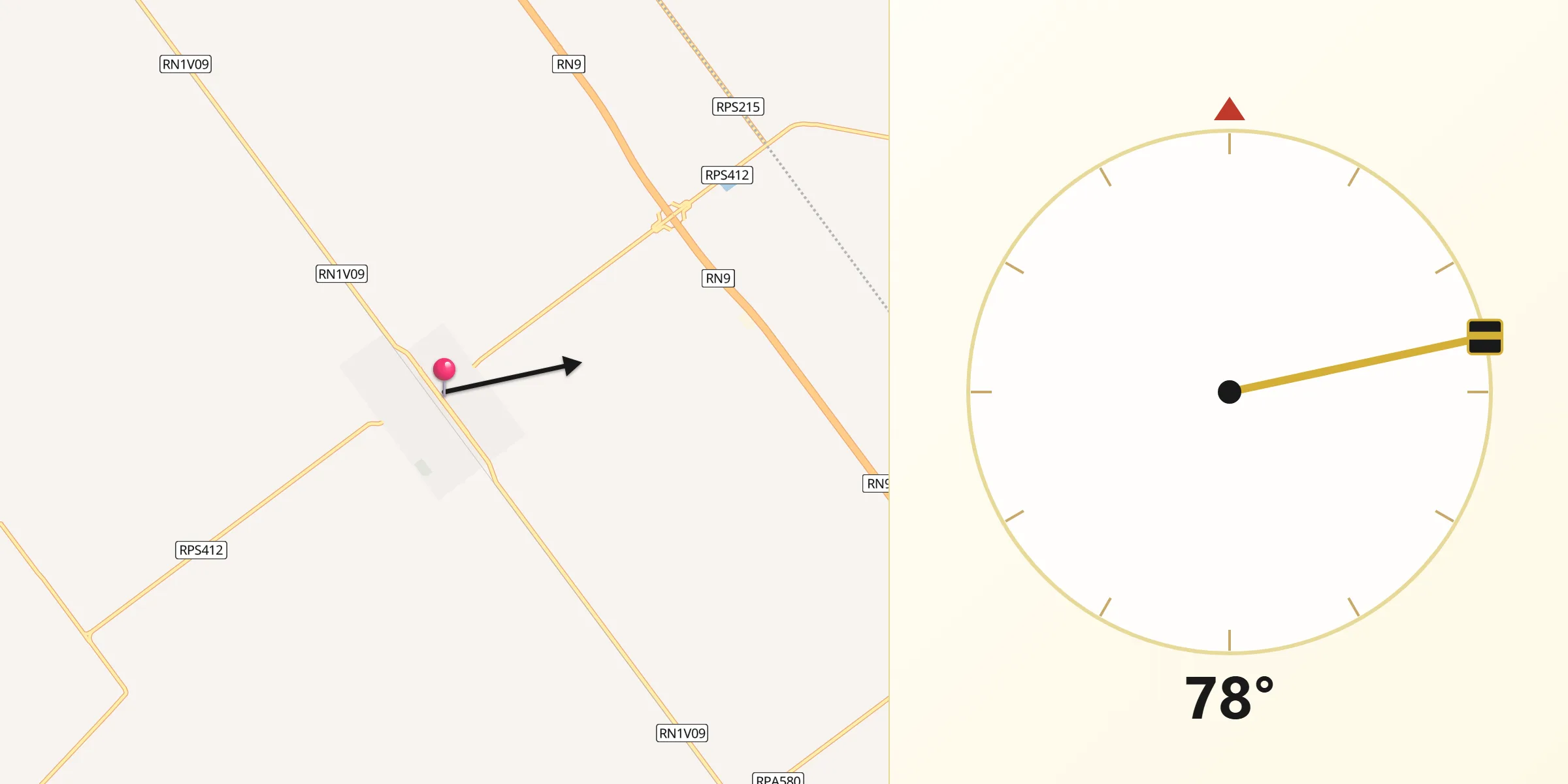 Dirección de la Qibla desde Laguna Larga