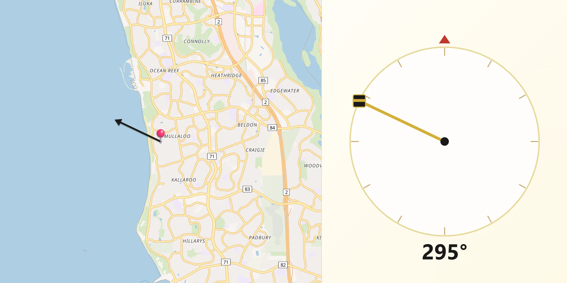 Qibla Direction from Mullaloo