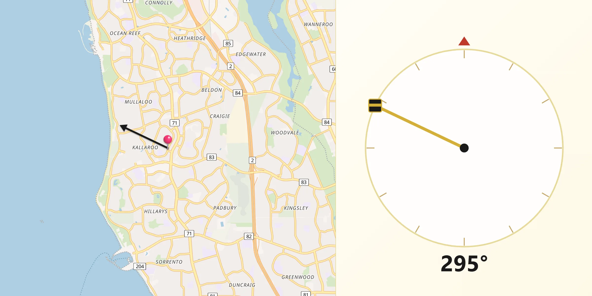 Qibla Direction from Kallaroo