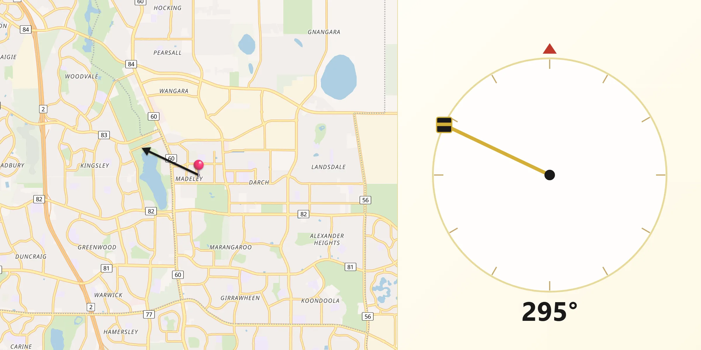 Qibla Direction from Madeley