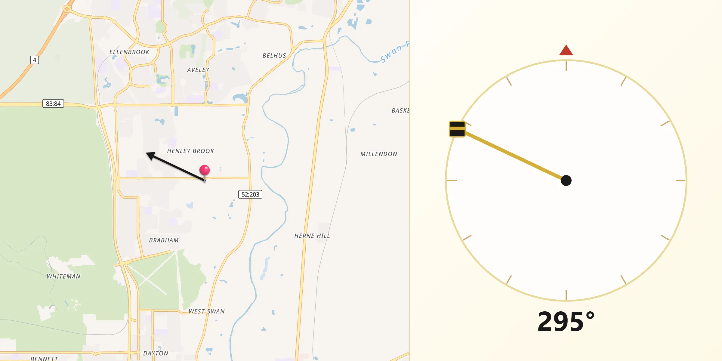 Qibla Direction from Henley Brook