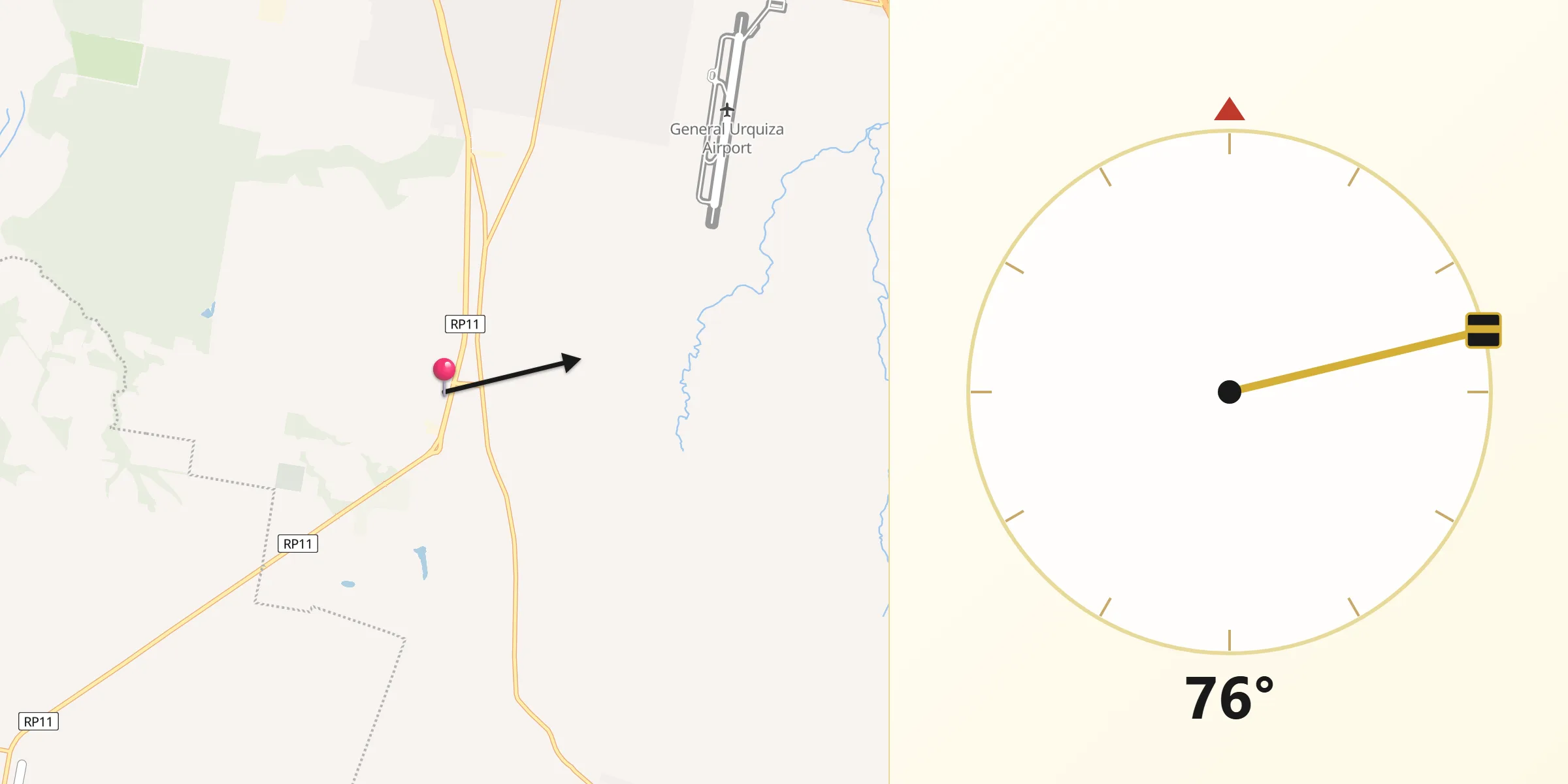 Dirección de la Qibla desde Oro Verde