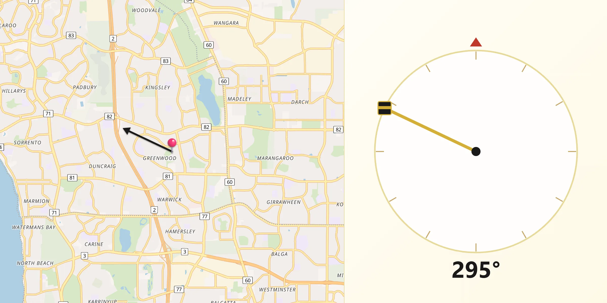 Qibla Direction from Greenwood