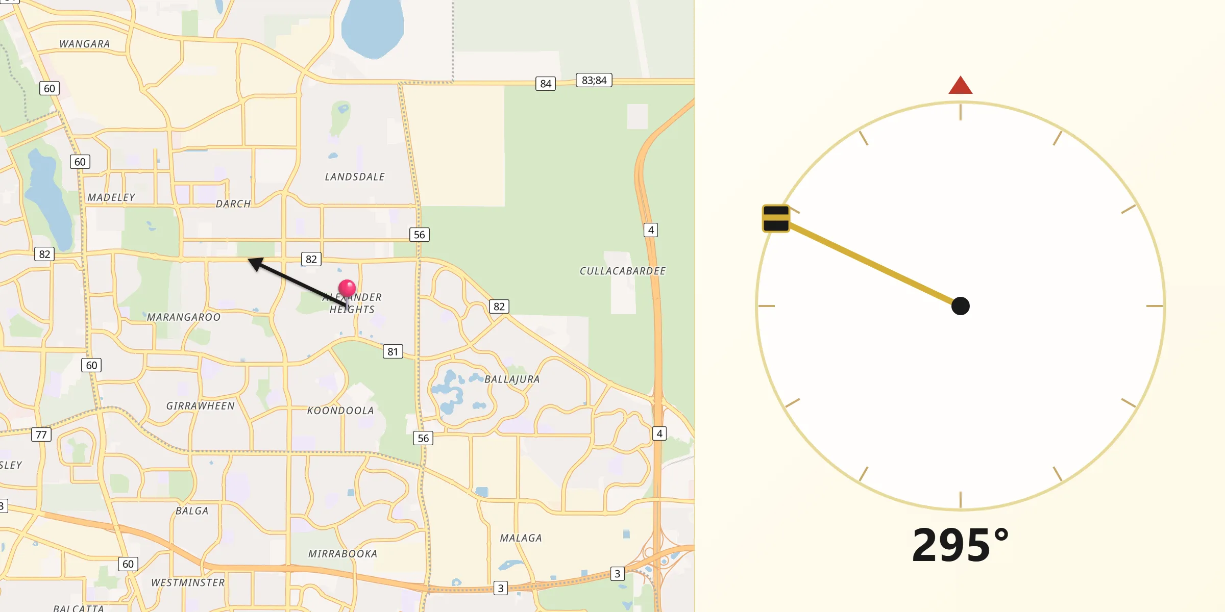 Qibla Direction from Alexander Heights
