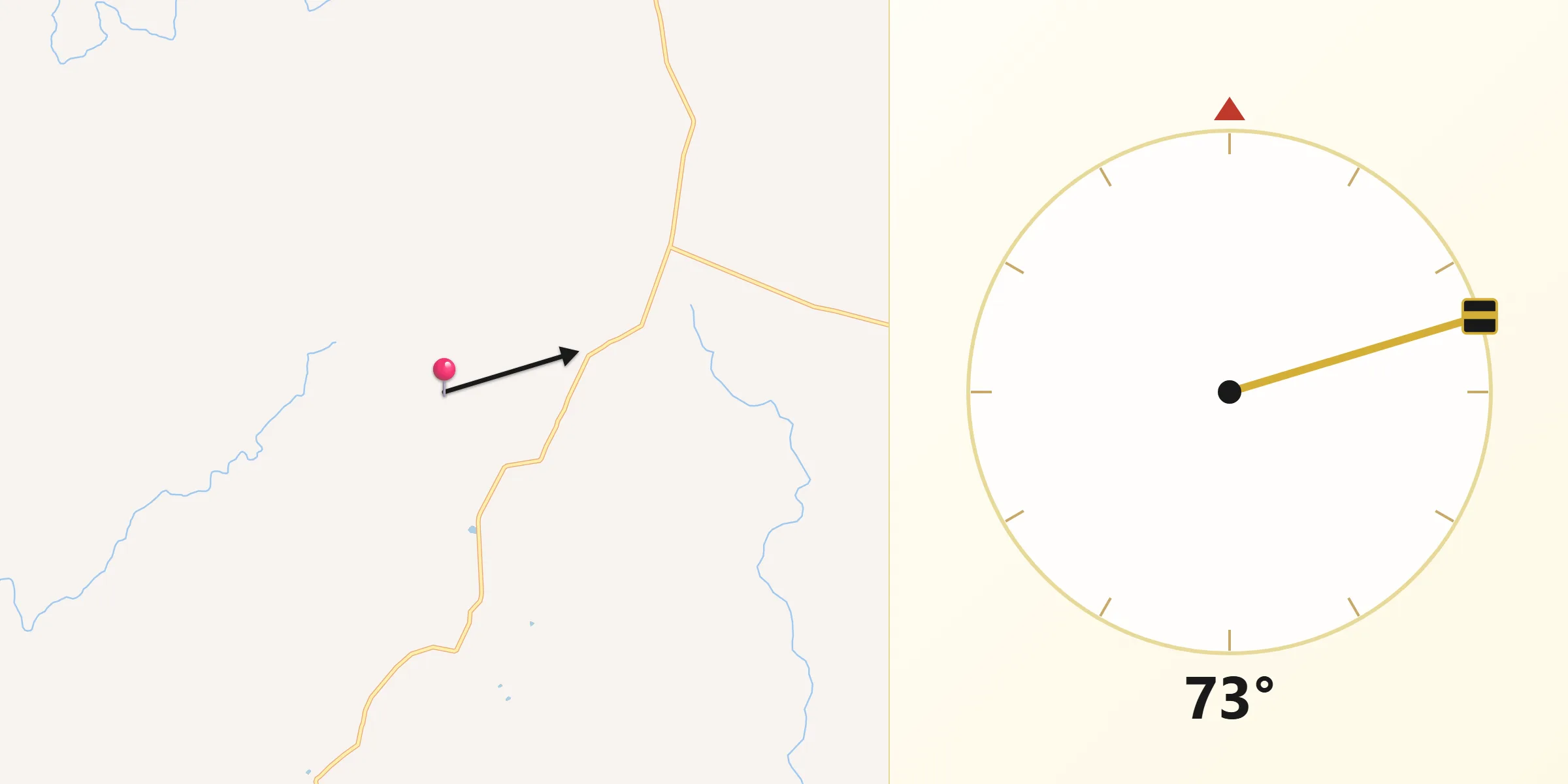 Direção da Qibla a partir de Pedras Altas