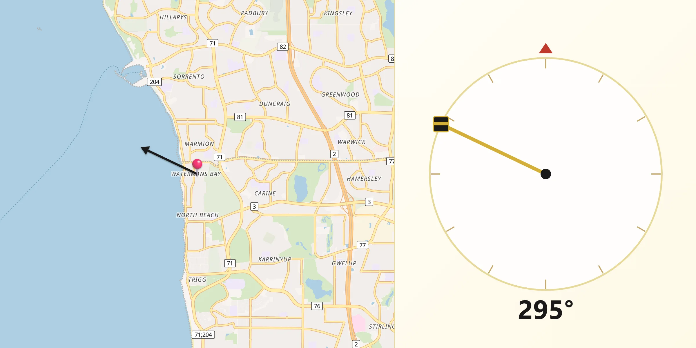 Qibla Direction from Watermans Bay