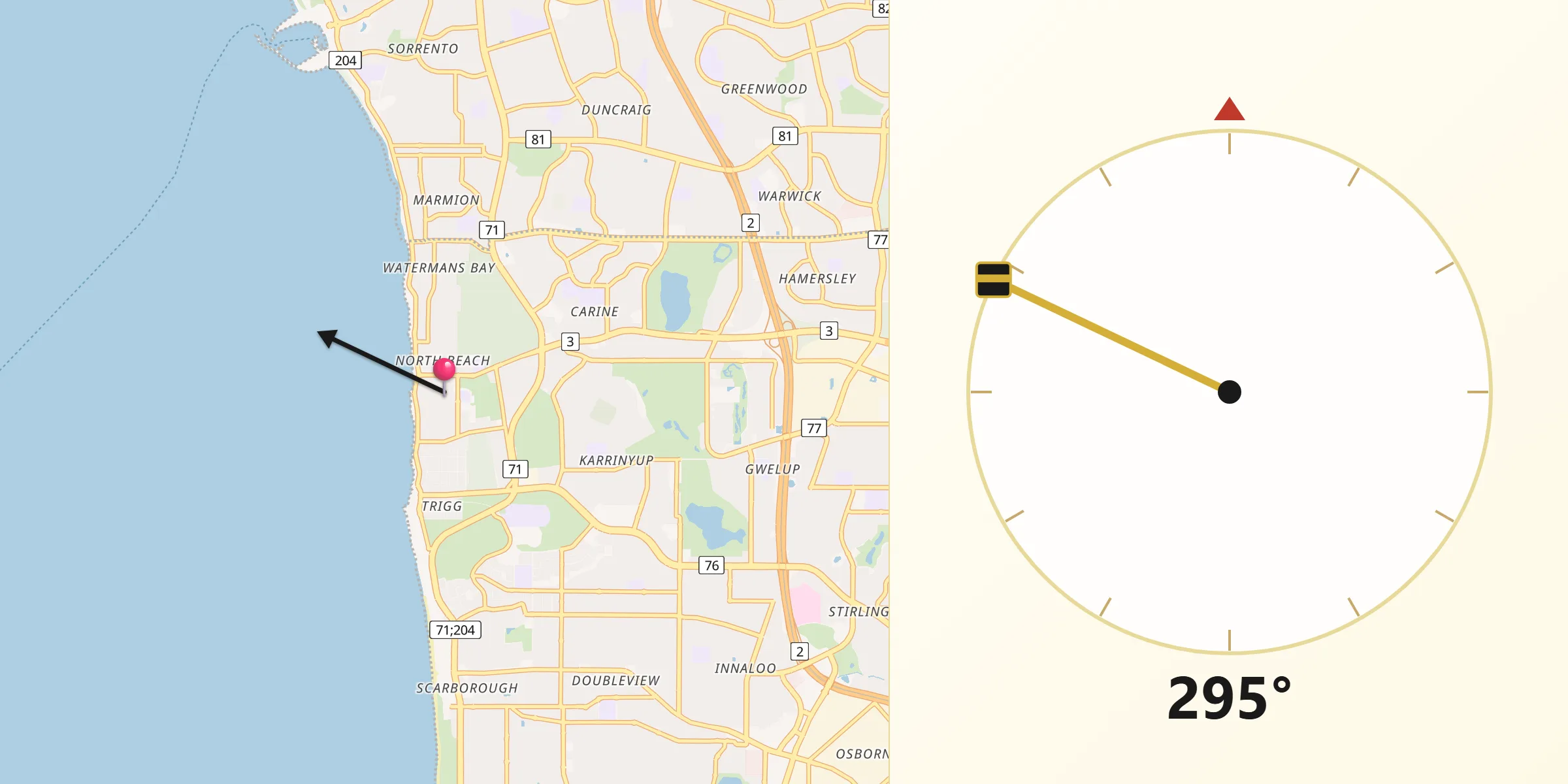 Qibla Direction from North Beach
