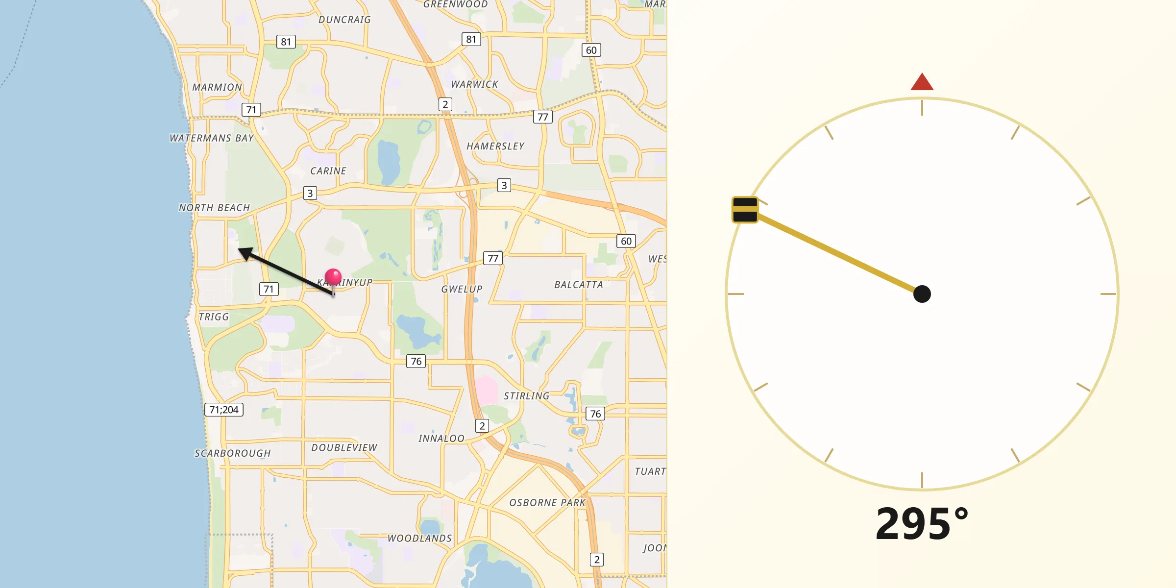 Qibla Direction from Karrinyup