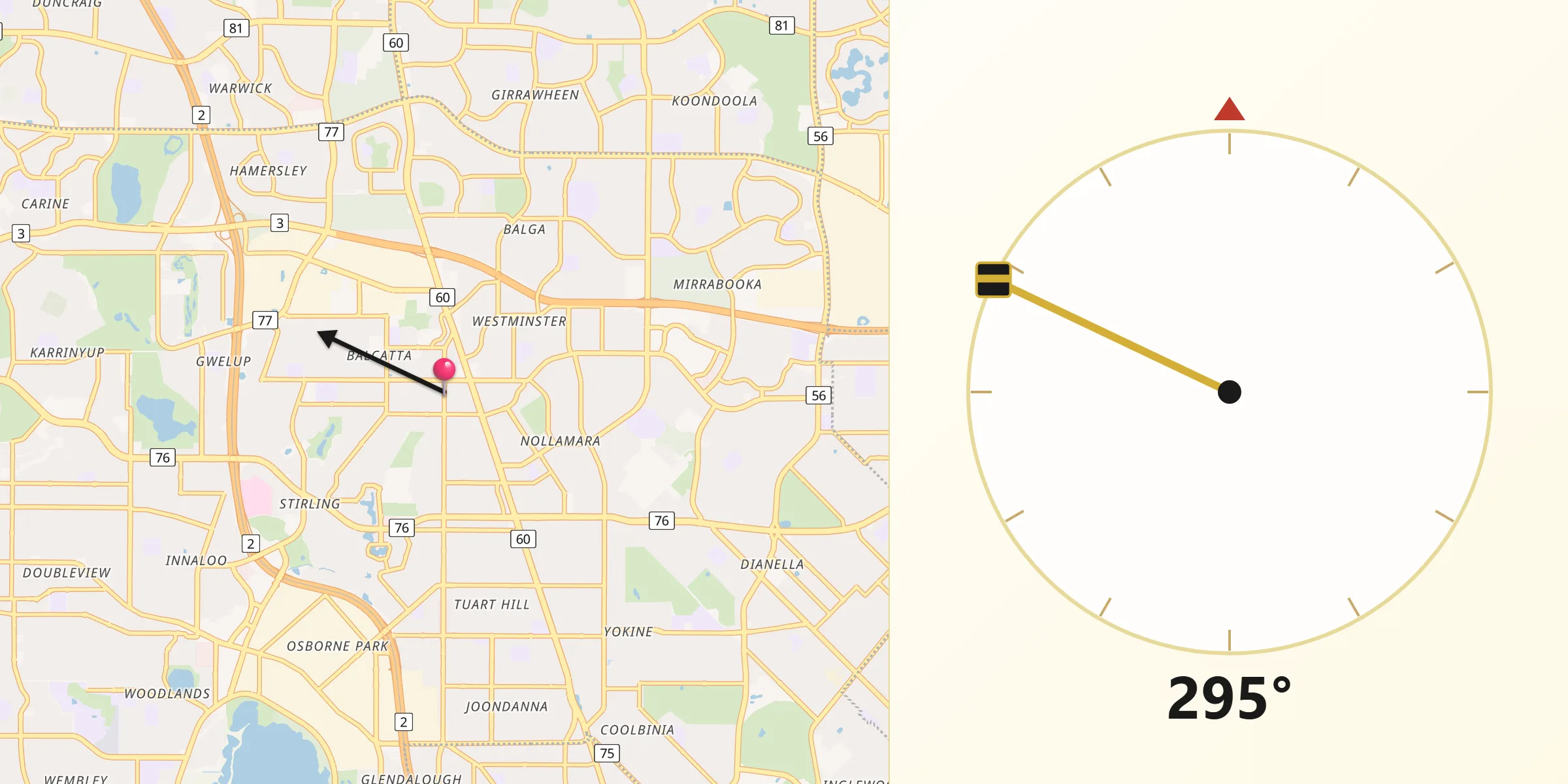 Qibla Direction from Balcatta