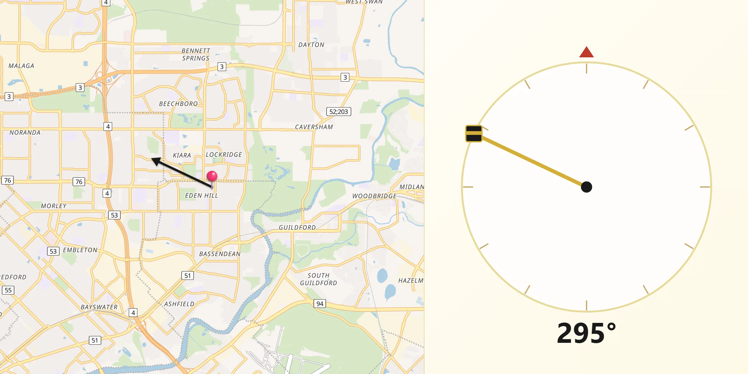 Qibla Direction from Eden Hill