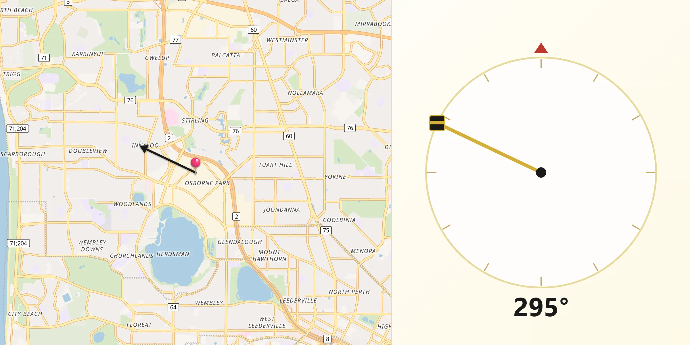 Qibla Direction from Osborne Park